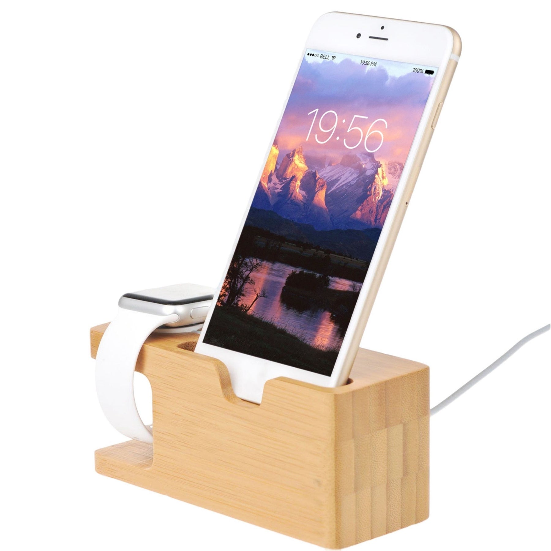 Bamboo Wood Charging Stand for Apple Watch 42mm 38mm Universal Phone Holder Dock Station iPhone X XS Max XR Galaxy S10/S9+ Google Nexus 6