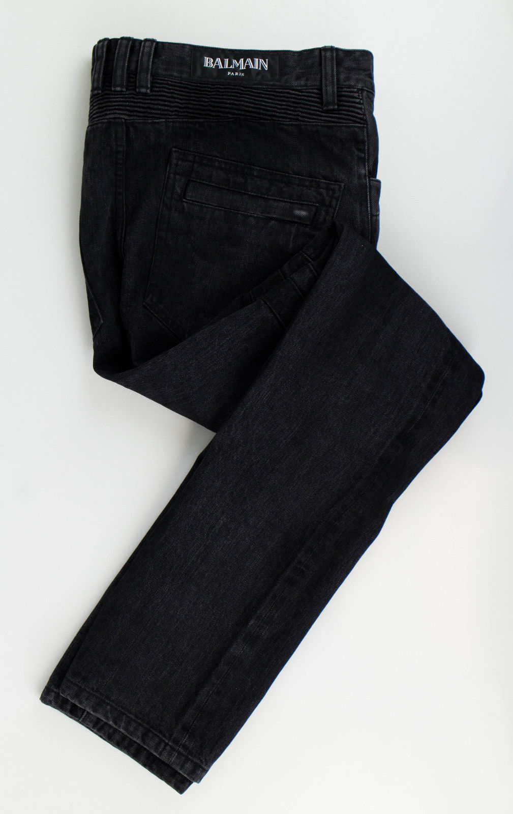 Black Cotton Denim Biker Jeans