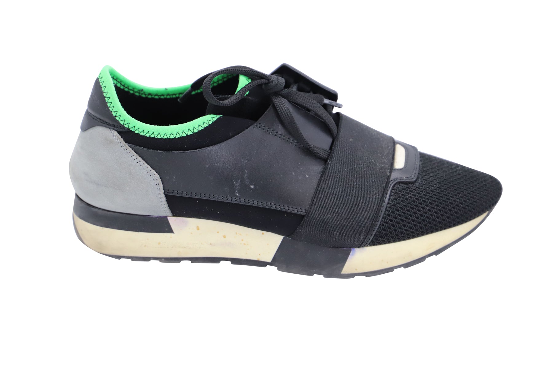 Balenciaga Race Runner Sneakers in Black and Green Leather 7748741201980