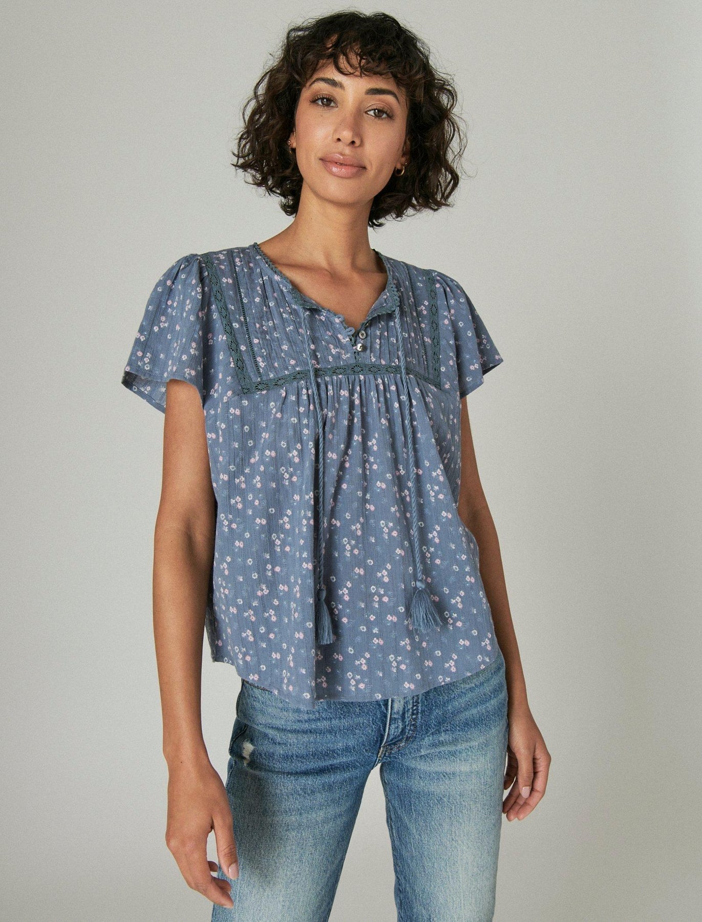 Lucky Brand Women's Short Sleeve Pintuck Top
