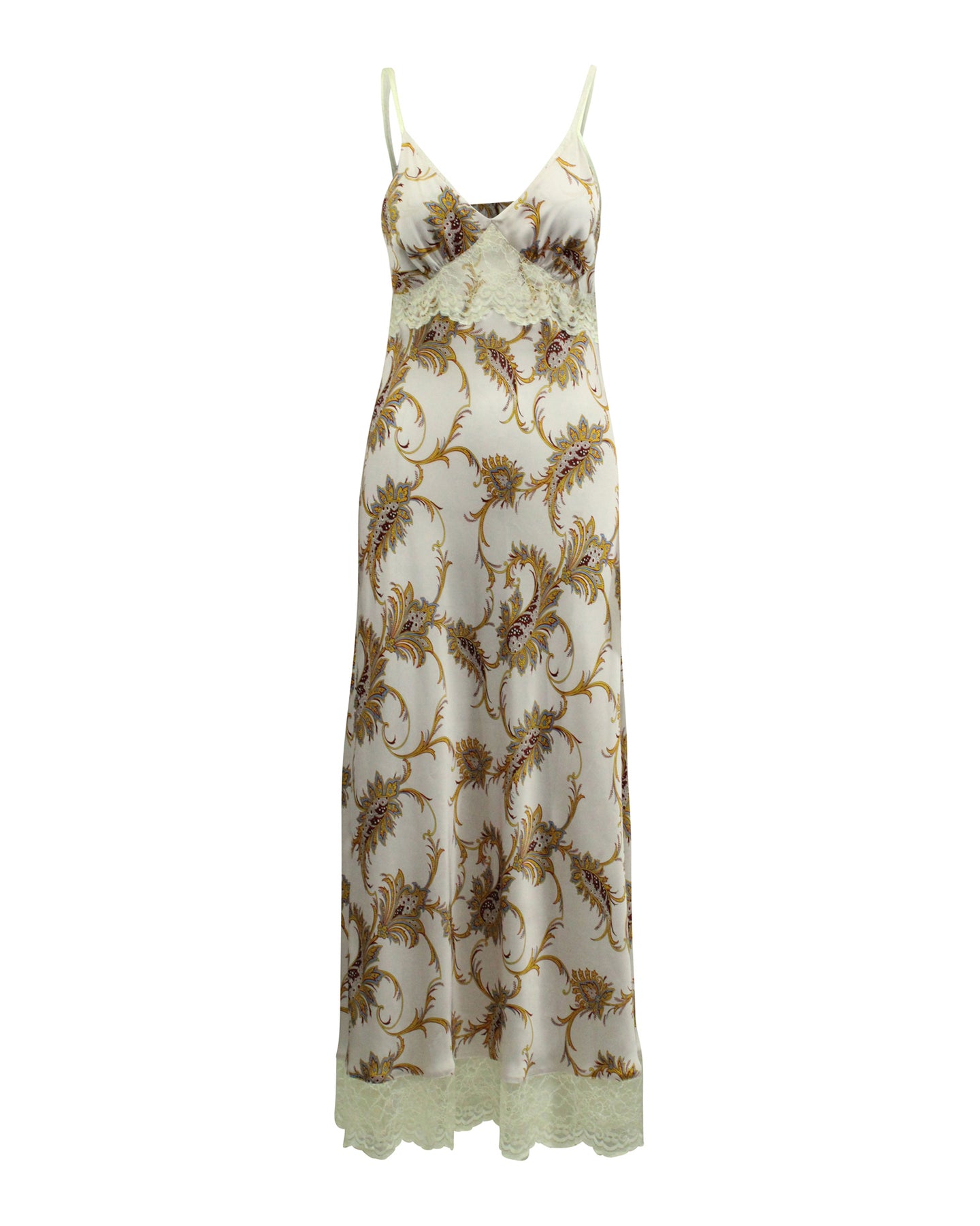 Paco Rabanne Lace-Trim Floral Print Satin Slip Dress in Pastel Purple Polyester 7766542090300