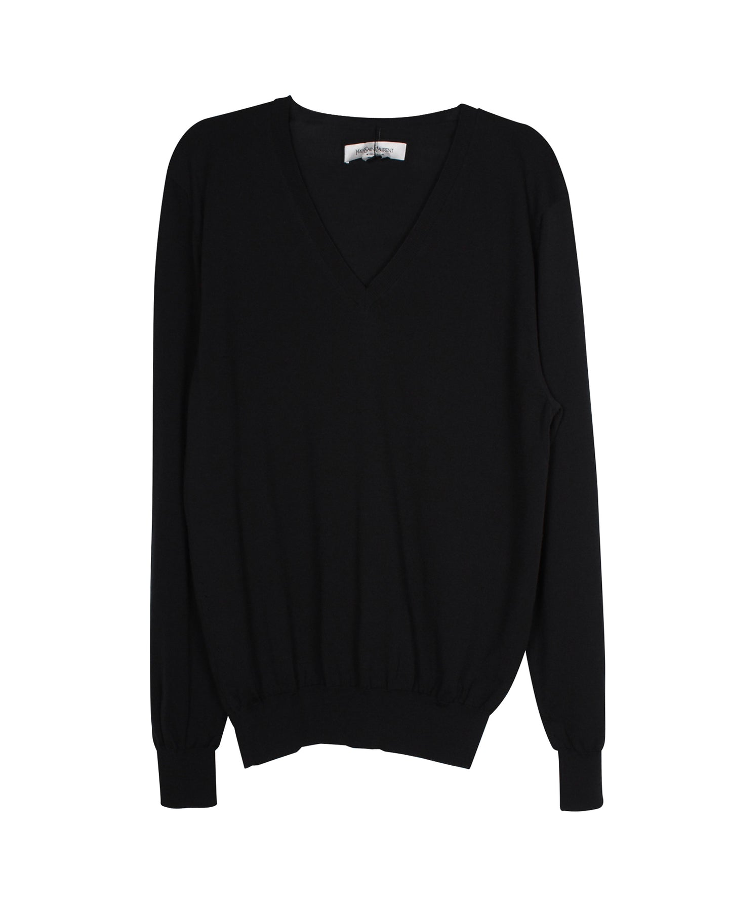 Yves Saint Laurent V-Neck Knit Sweater in Black Wool 7703700537404