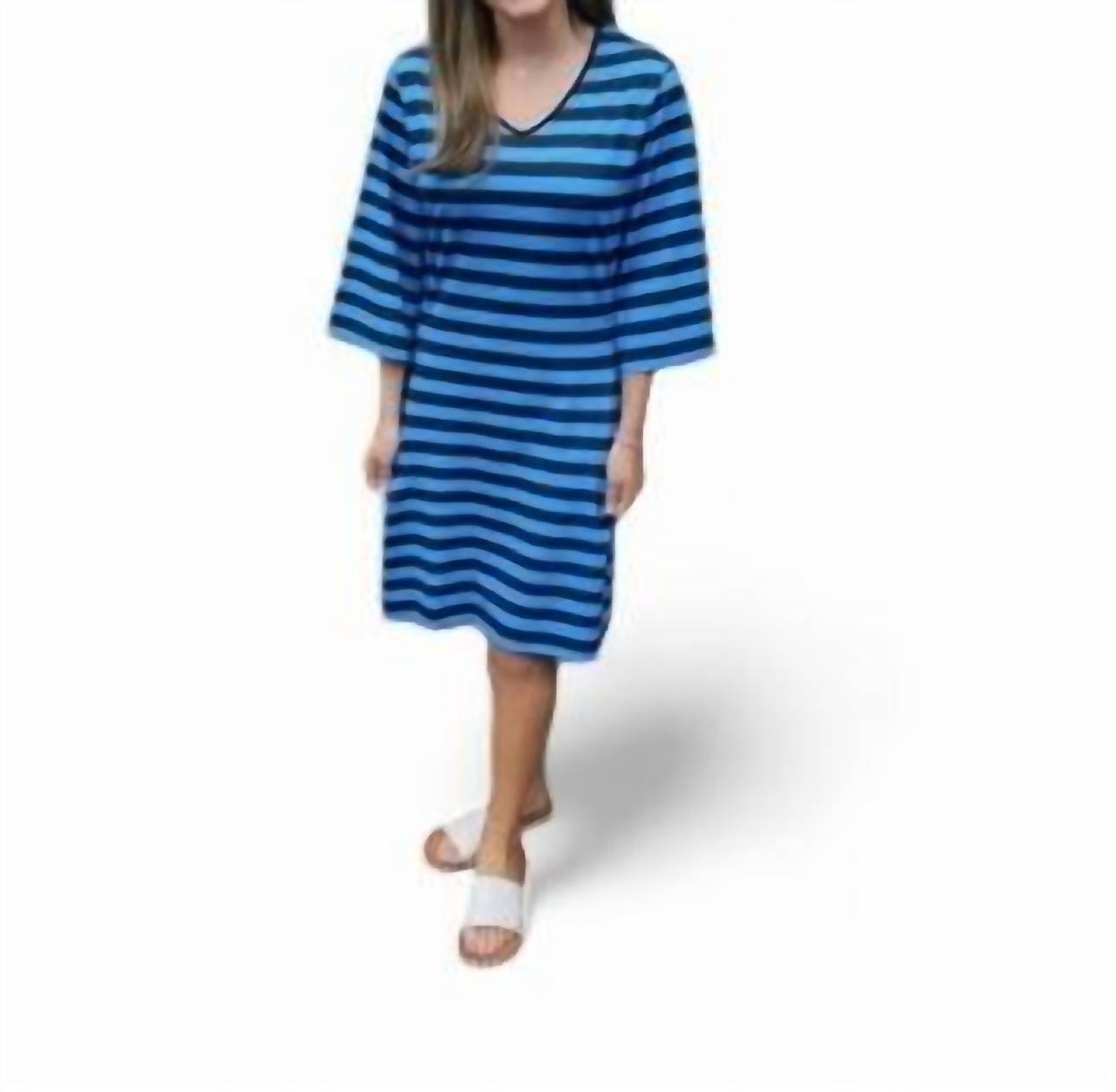 Gameday V-Neck Dress In Blue And Black Stripe