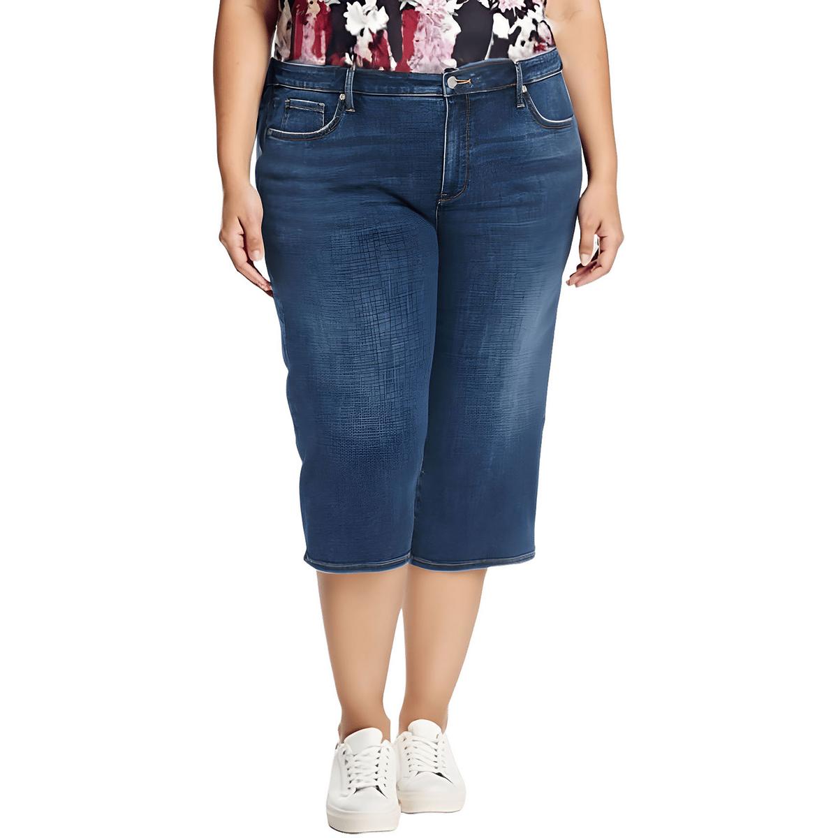 Plus Wide Leg Pedal Crop Denim Capri Jeans