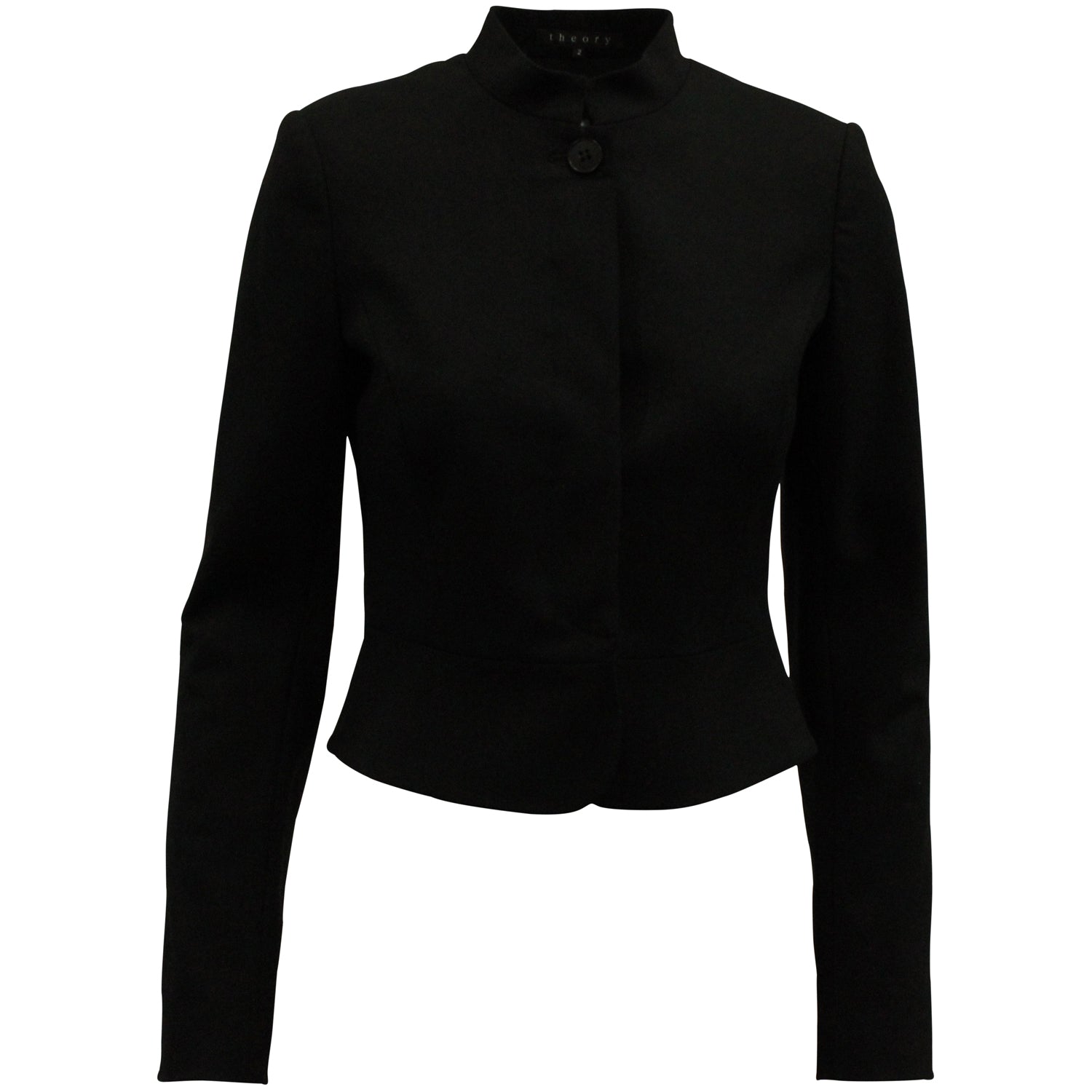 Theory Mandarin-collar Flared Hem Blazer in Black Wool 7833147867196
