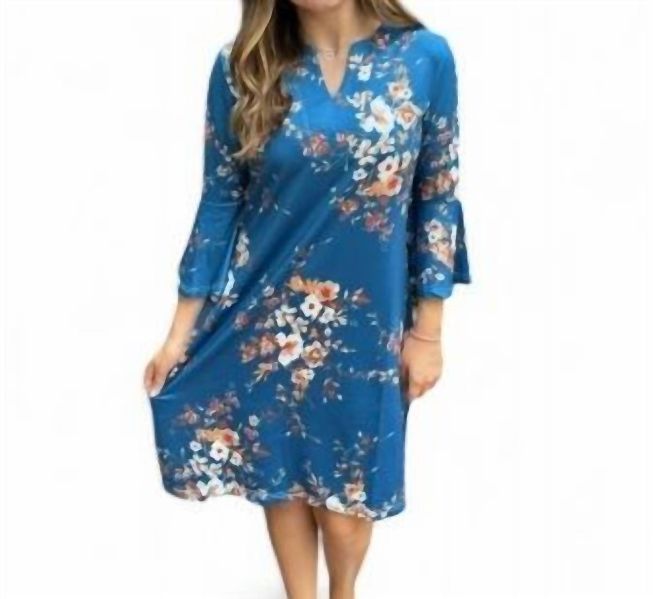 Floral Print Dress In Blue/Brown