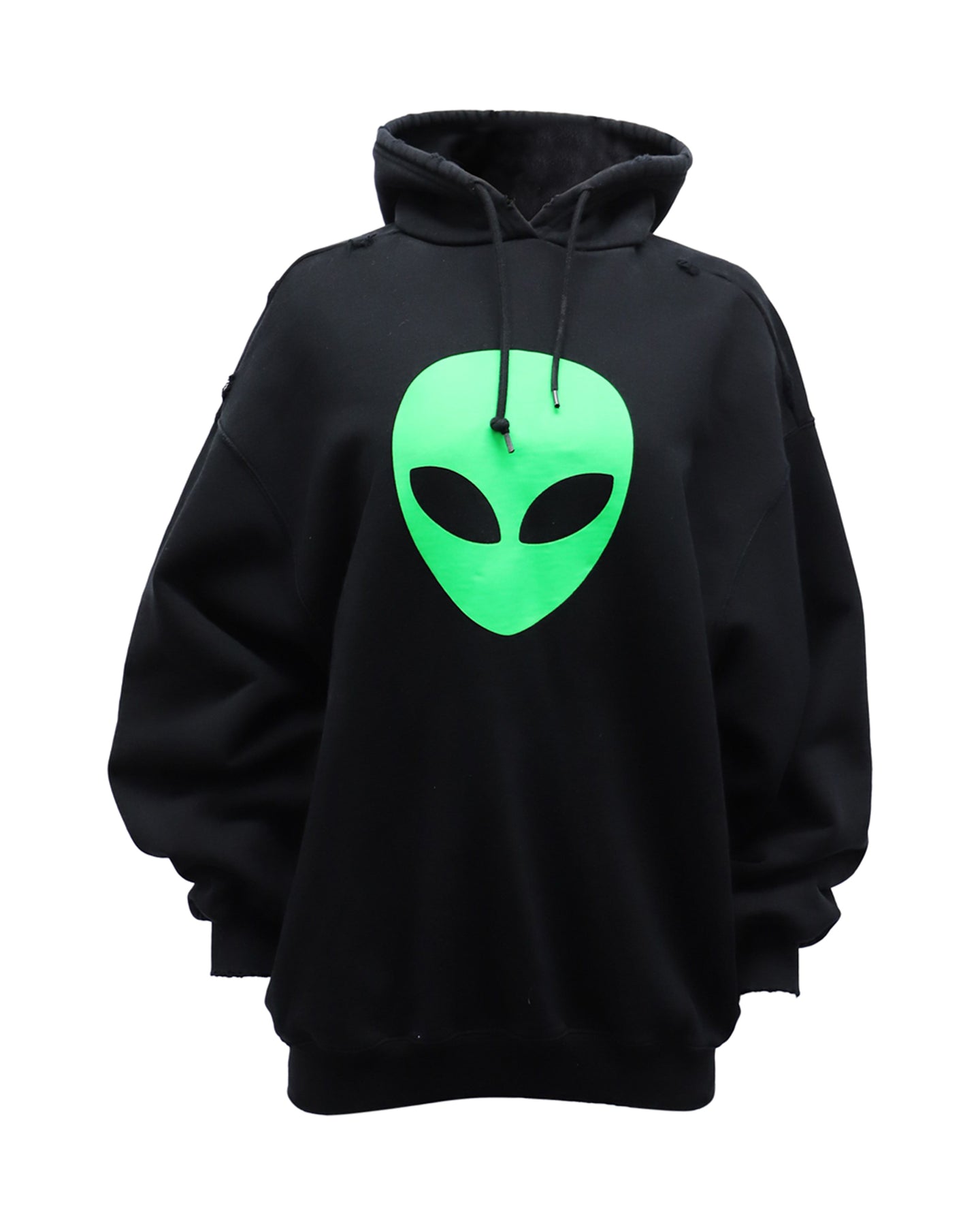 Balenciaga SS21 Distressed Alien Logo Hoodie in Black Cotton 7733743747132