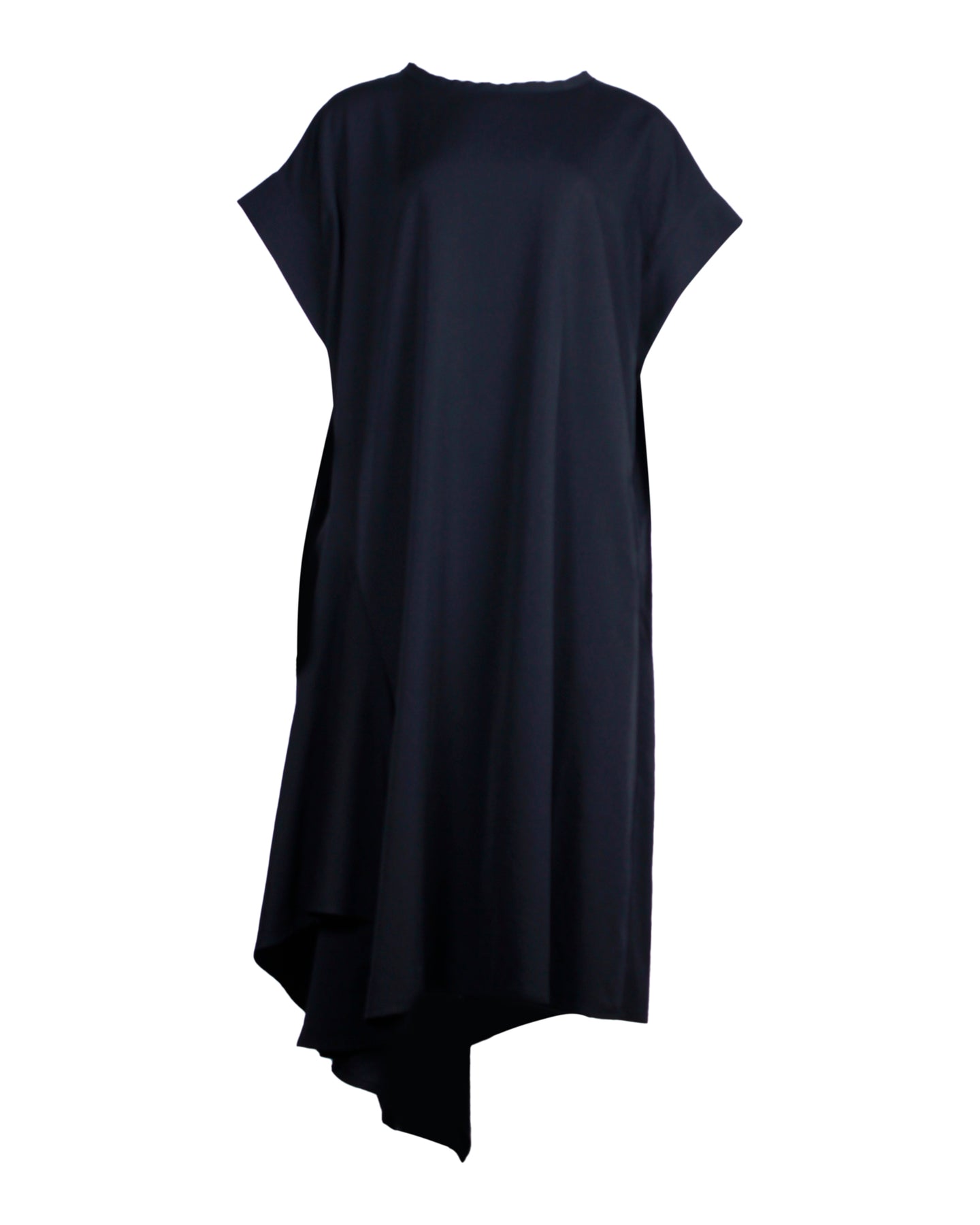 Yohji Yamamoto Asymmetric Midi Dress in Black Wool 7703687069756