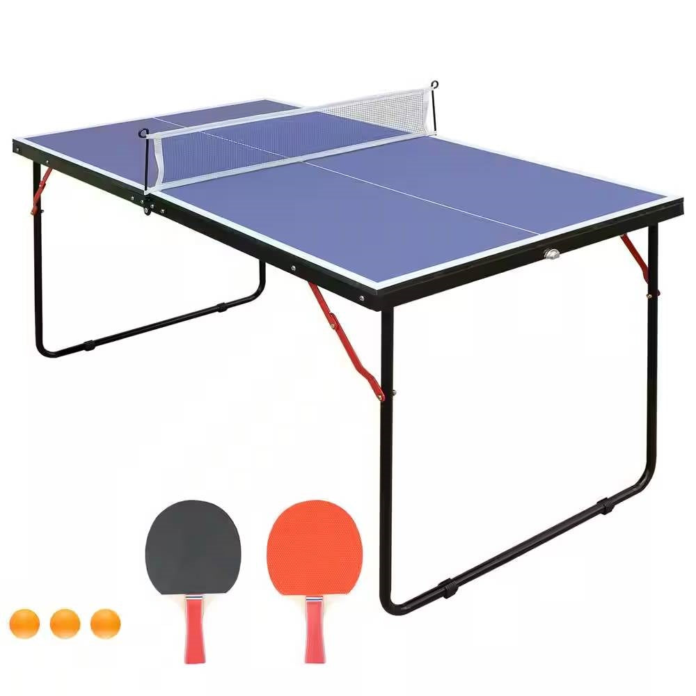 Folding 54-inch Blue Ping Pong Table Tennis Table Set with Net 2 and Paddles 7707726512188