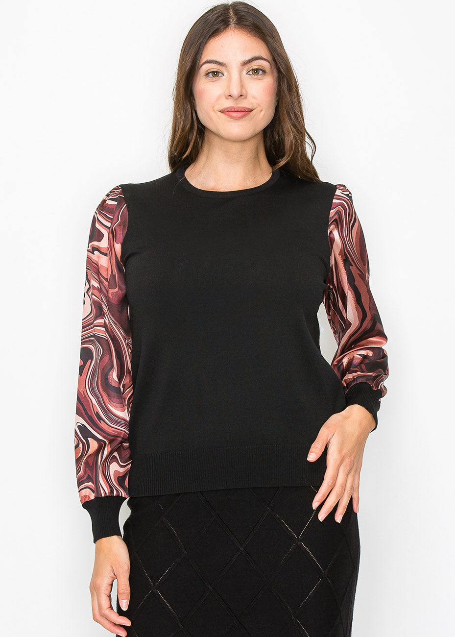 Marble Print Sleeve Top 7833015189564