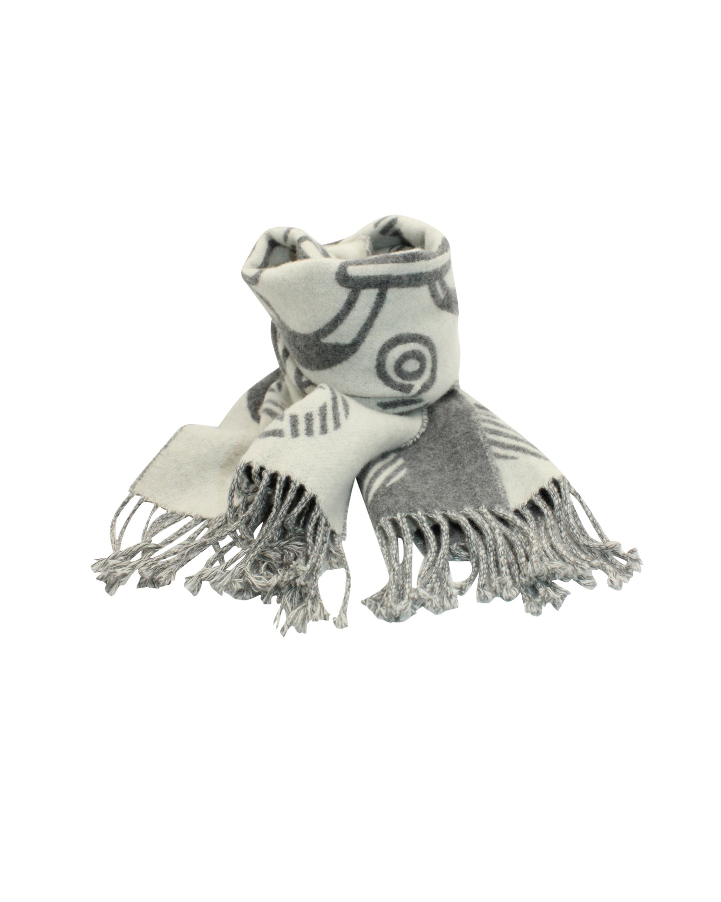 Hermes Fringed Scarf in Grey and White Cashmere 7703697326140