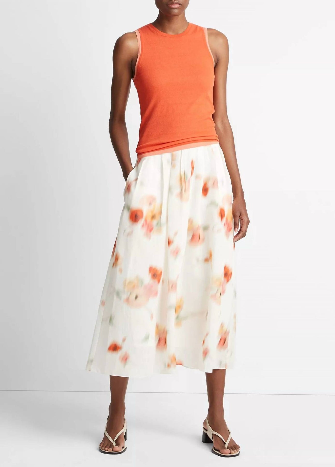 Poppy Blur Gathered Skirt In Cream Dusk