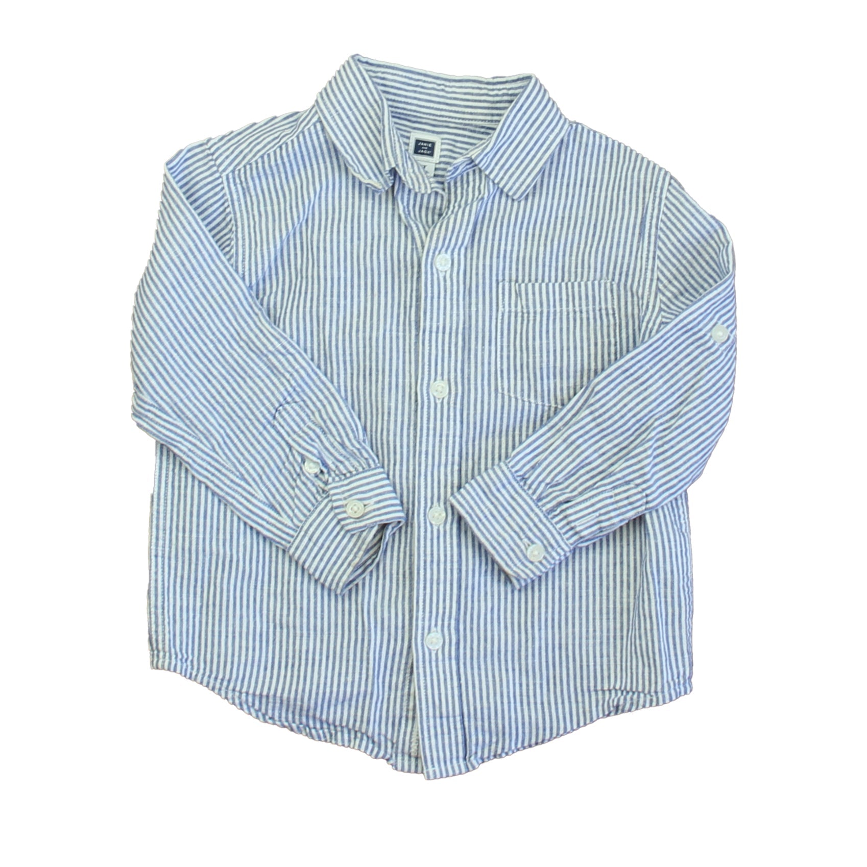 Janie and Jack Boys Blue | White Stripe Button Down Long Sleeve 7805825712188