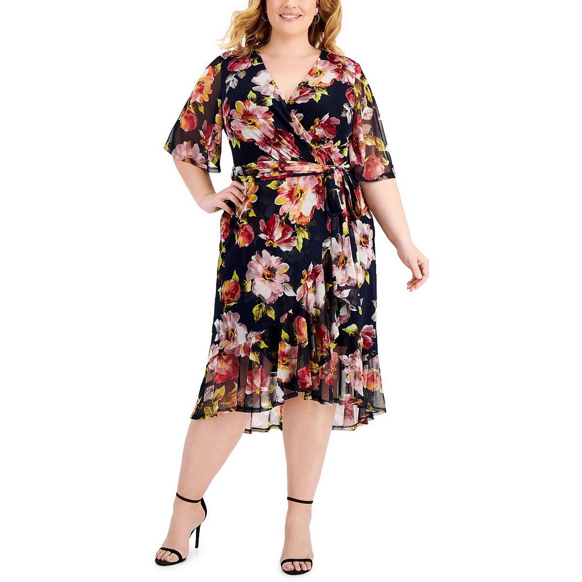 Plus Mesh Florel Wrap Dress