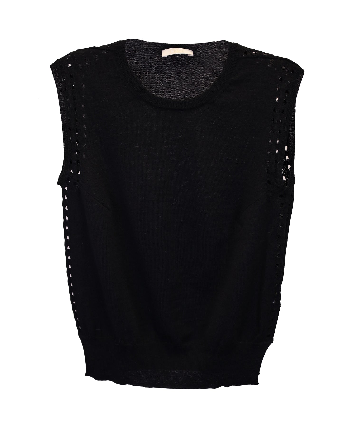 Chloé Eyelet Sleeveless Knit Top in Black Cashmere 7748650565692