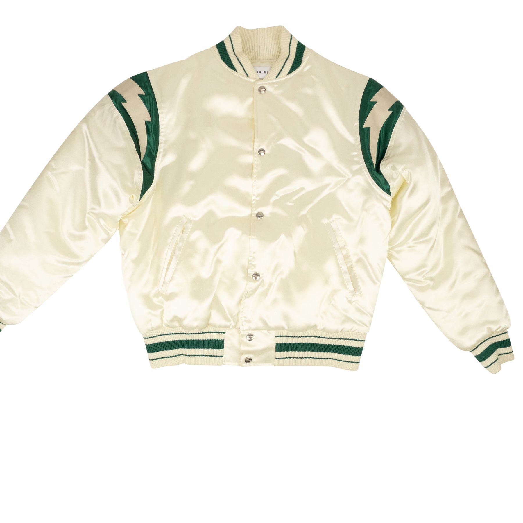 Creme And Forest Green Nylon Puffer Jacket