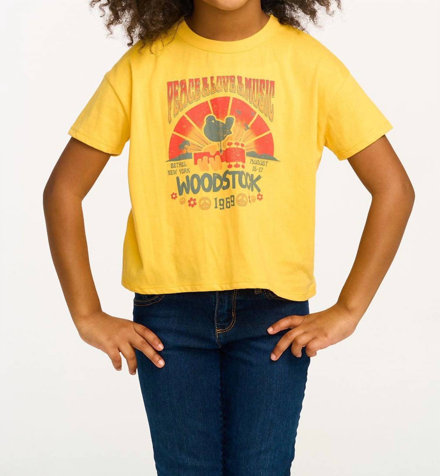Kids Girls Woodstock Peach & Love & Music Tee In Gold 7827109183548