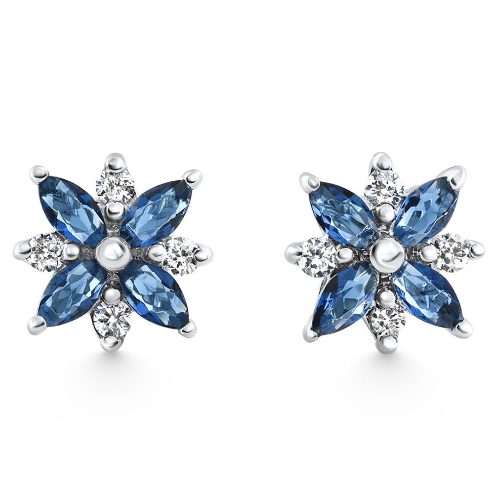 .60Ct Petal Marquise Blue Sapphire Diamond Studs Earrings White Gold Lab Grown