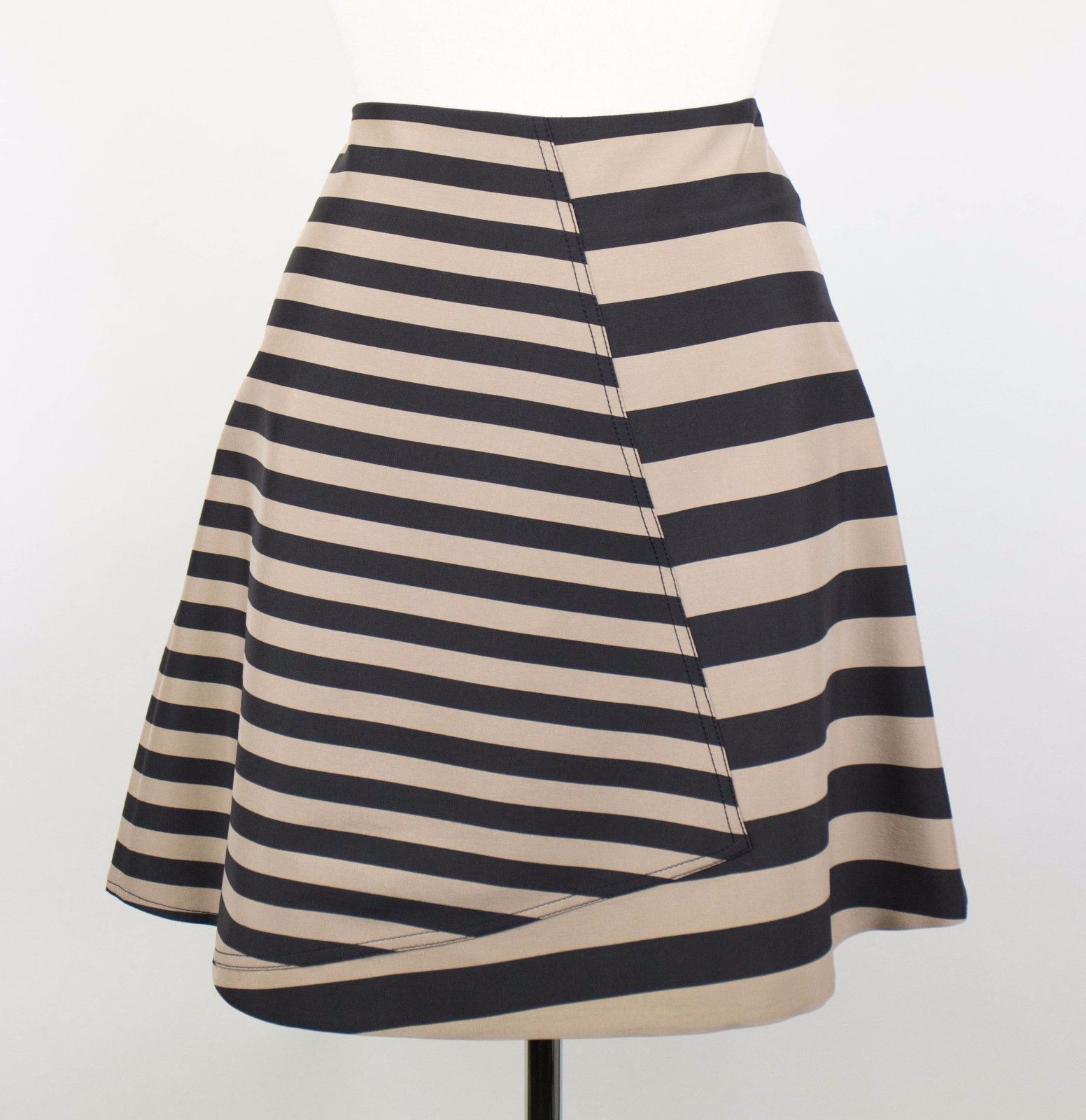 Women's Brown Striped Silk Blend Flare Skirt