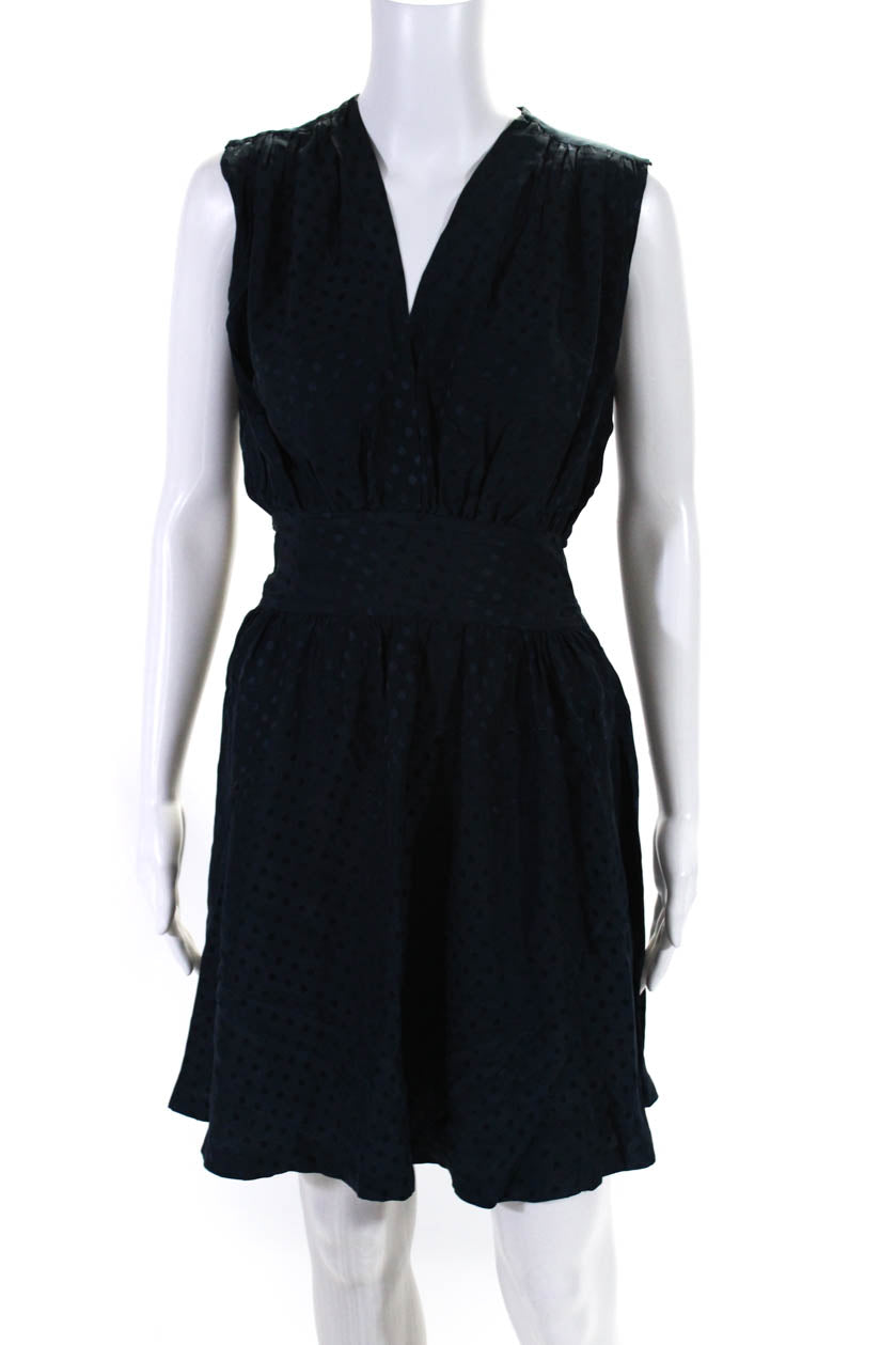 Balenciaga Silk Womens Polka Dot Belted V-Neck Sleeveless Dress Navy 7833493733436
