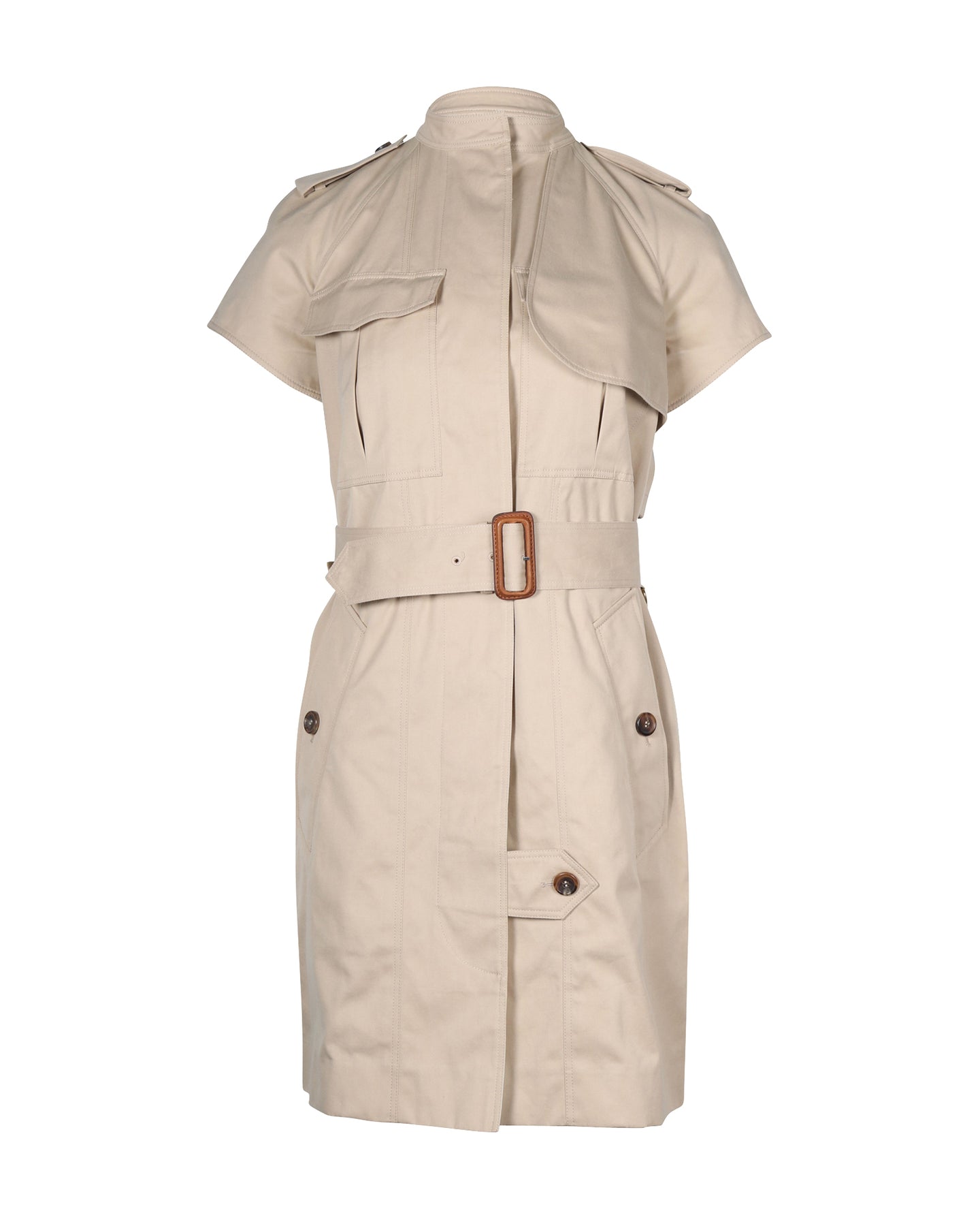 Celine Short Sleeved Trench Coat Dress in Beige Cotton 7766544384060