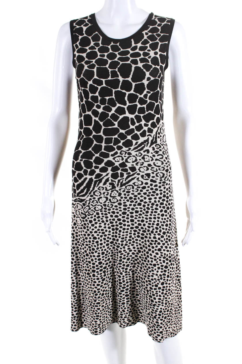 Salvatore Ferragamo Womens Sleeveless Leopard Knit Dress Brown White 7833539477564