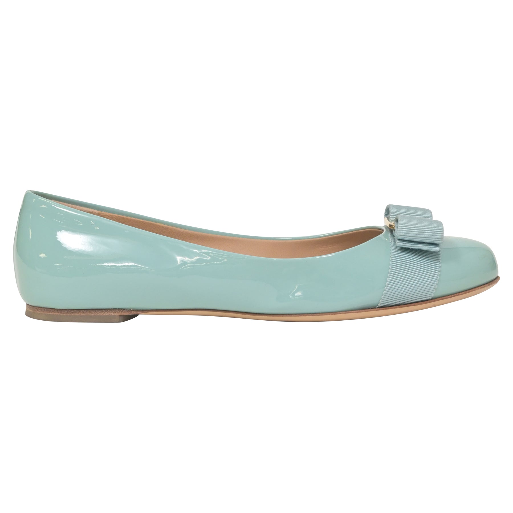 Salvatore Ferragamo Varina Bow Ballet in Light Blue Patent Leather 7748676386876