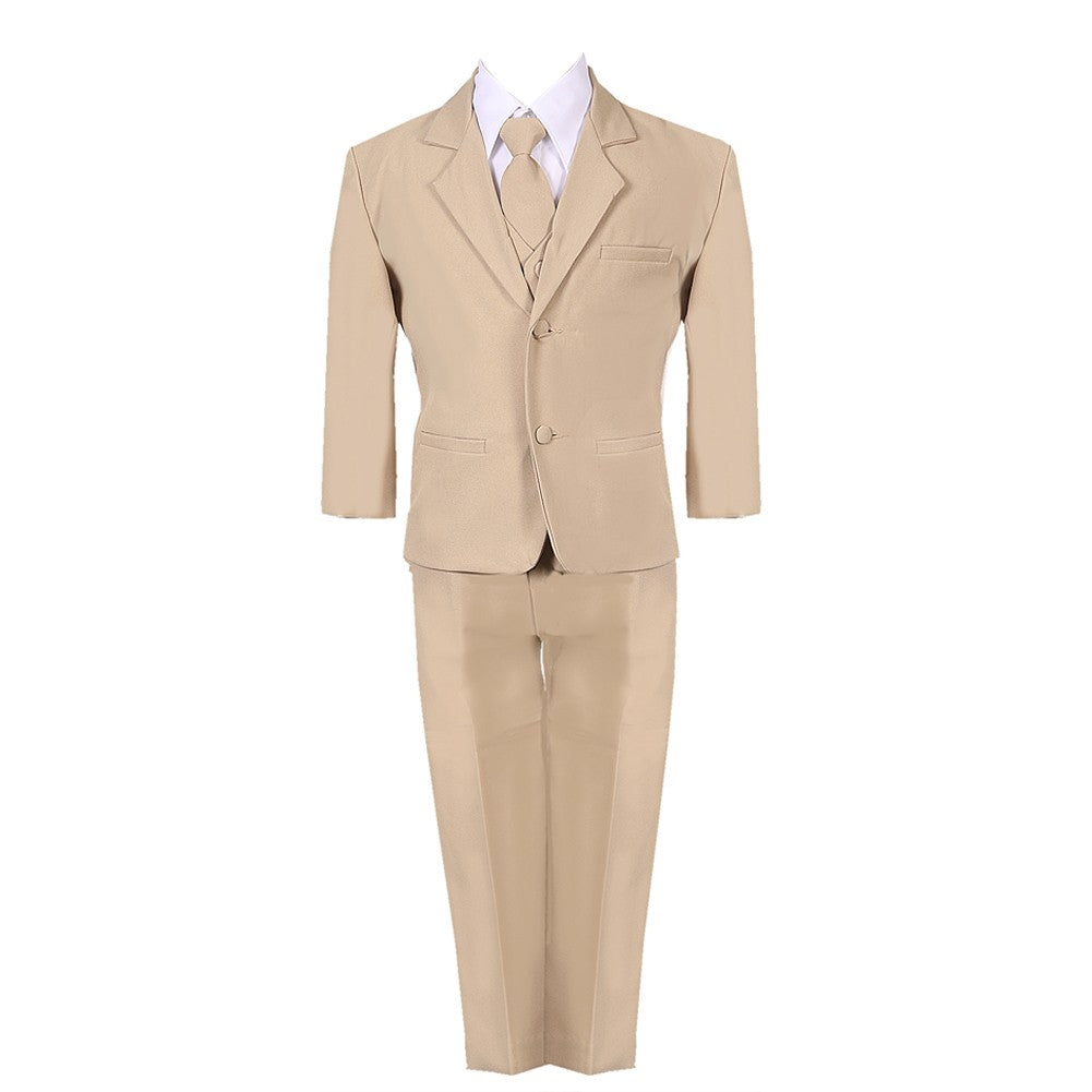 Big Boys Khaki 5 Piece Classic Vest Jacket Pants Special Occasion Suit 8-14