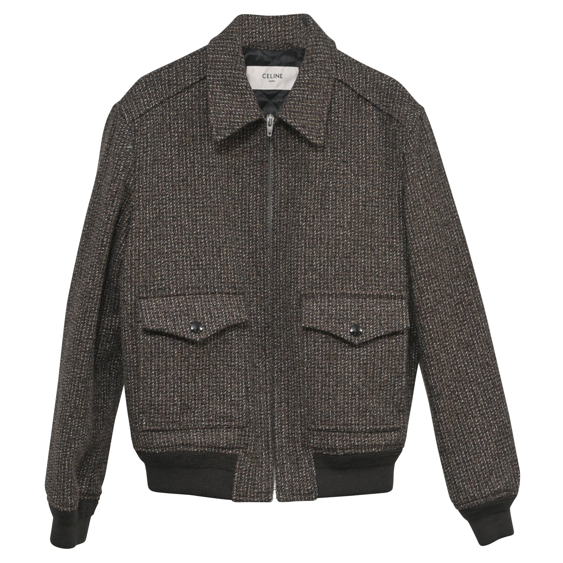 Celine Teddy Tweed Hunting Jacket in Brown Wool 7748725801020