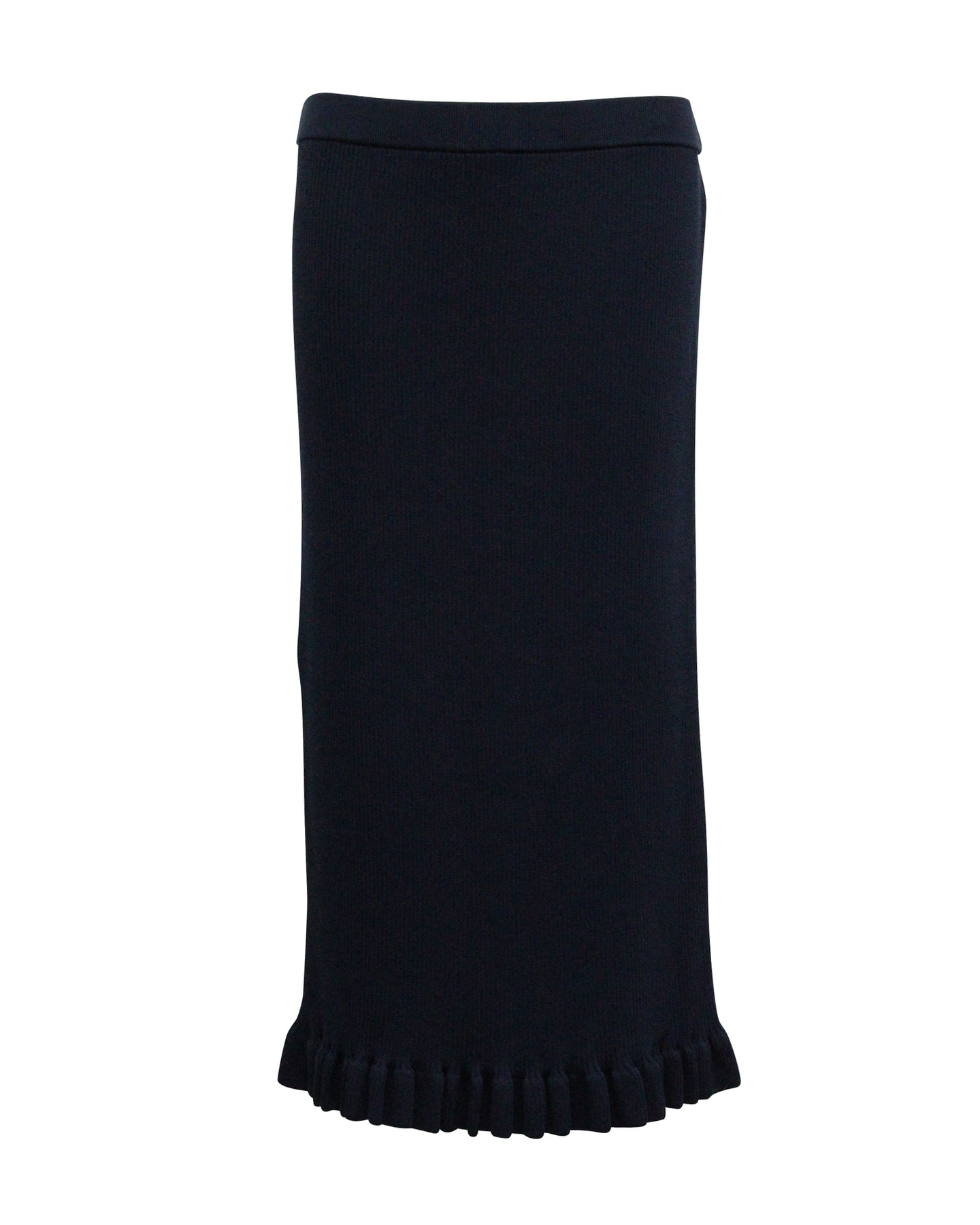 Michael Kors Ruffle Hem Midi Skirt in Navy Blue Viscose 7765006680124