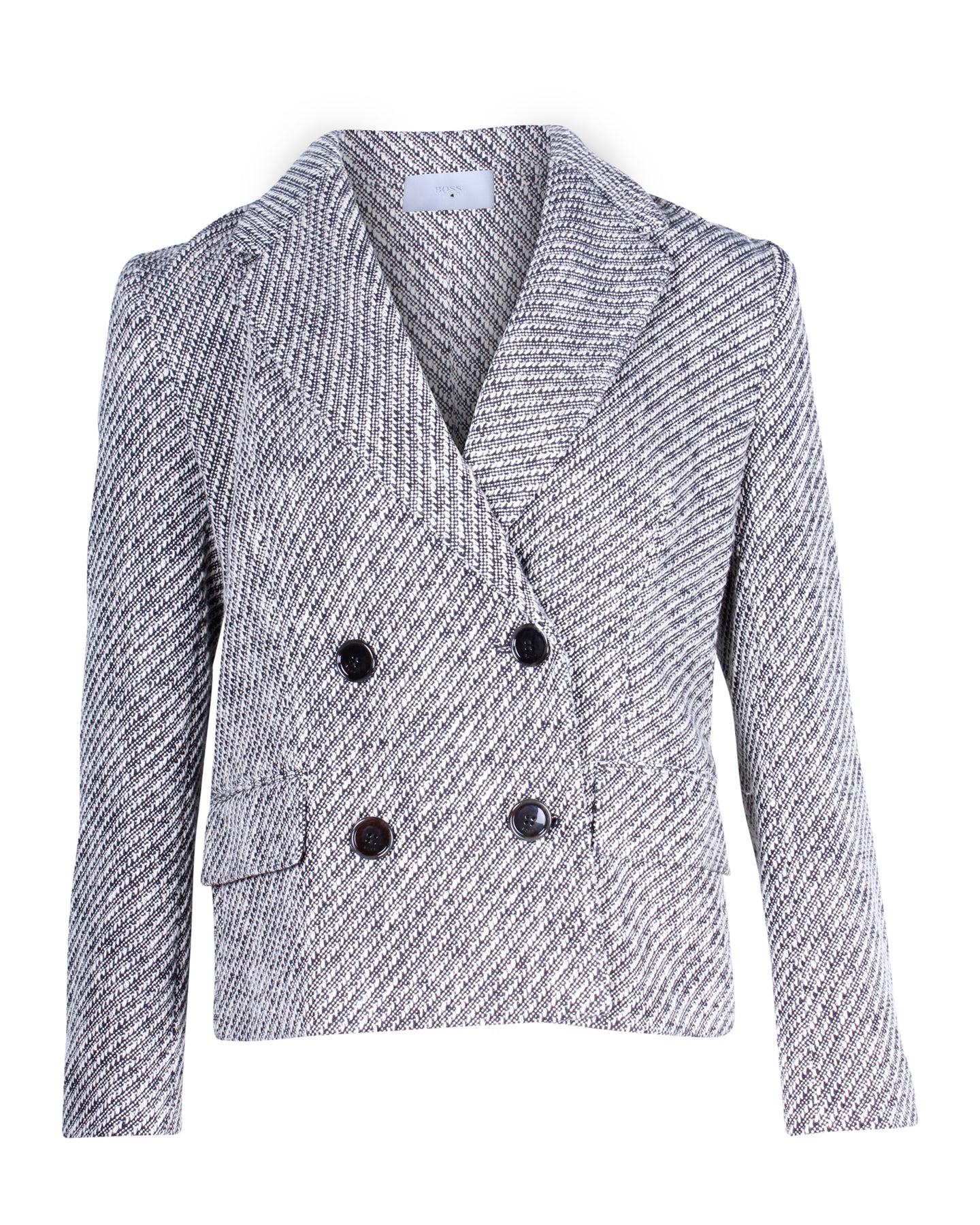 Boss Double-Breasted Blazer in Black and White Polyester Wool Blend 7748633985084