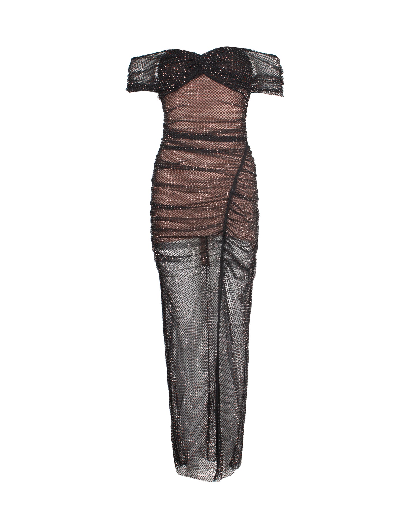 Self-Portrait Fishnet-Effect Midi Dress in Black Polyester 7703684218940