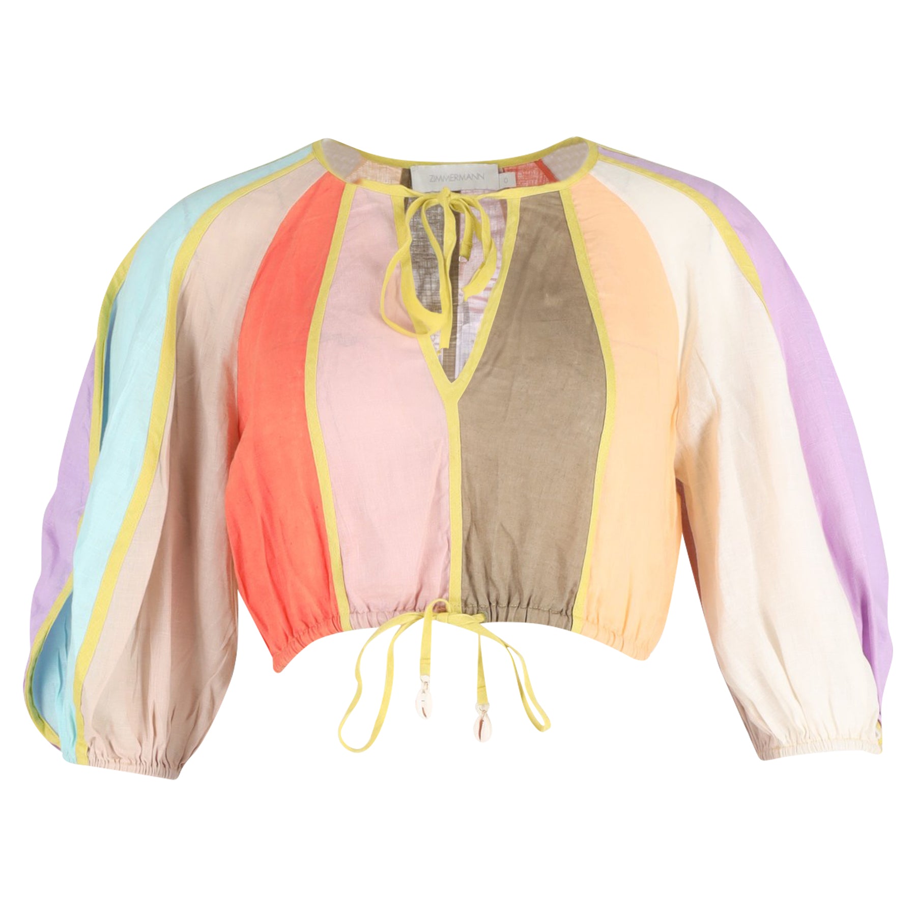 Zimmermann Lola Panelled Crop Top in Multicolor Linen