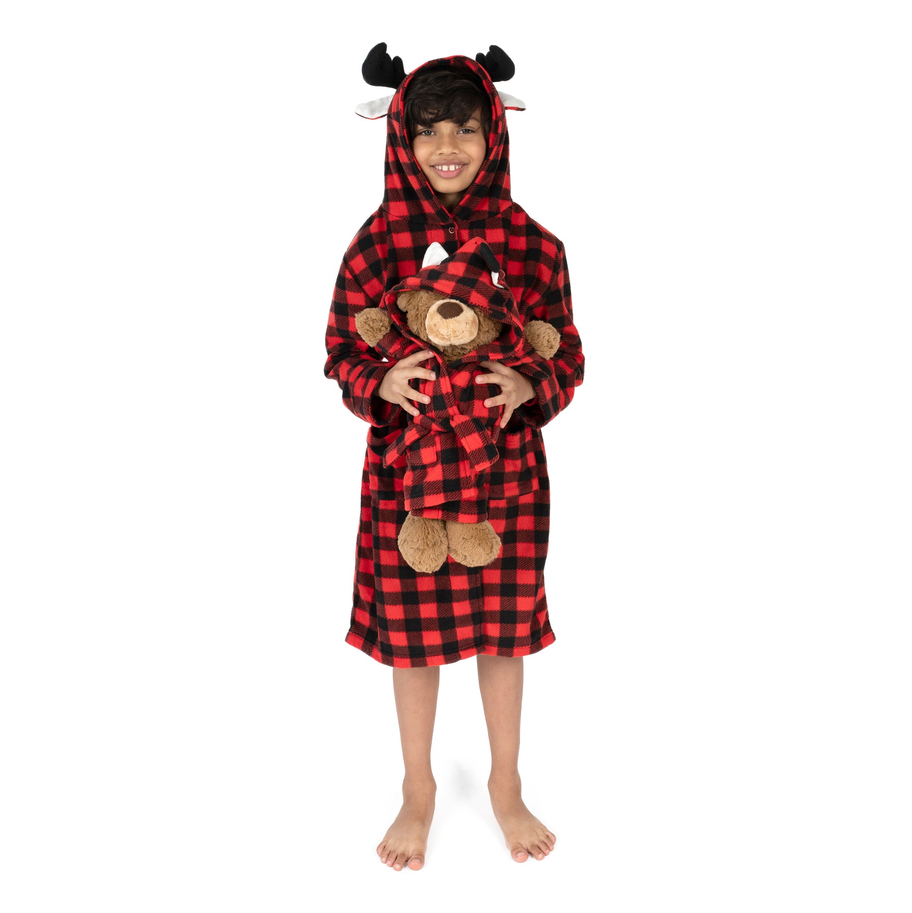 Christmas Girls and Matching Doll Fleece Hooded Robe Moose