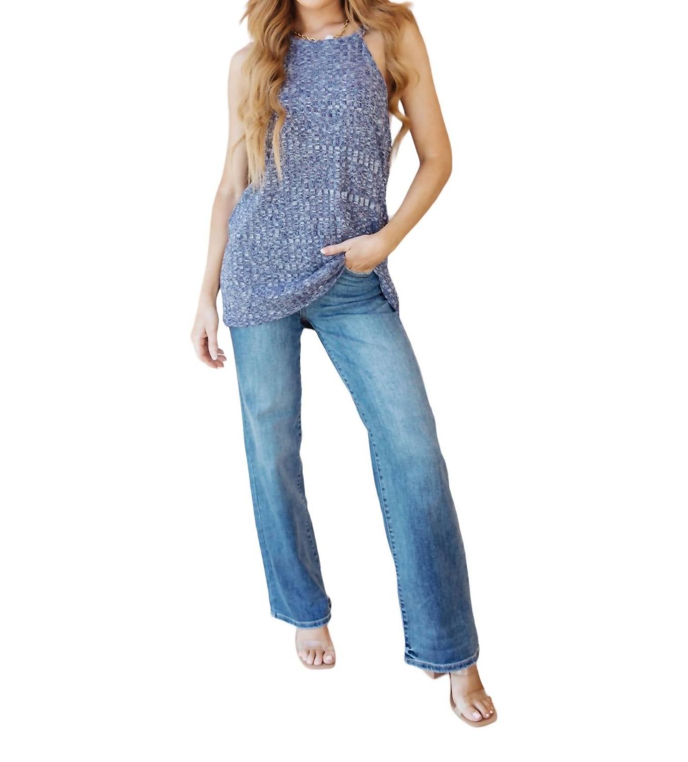 Small Talk Ribbed Halter Top In Blue 7766683549756