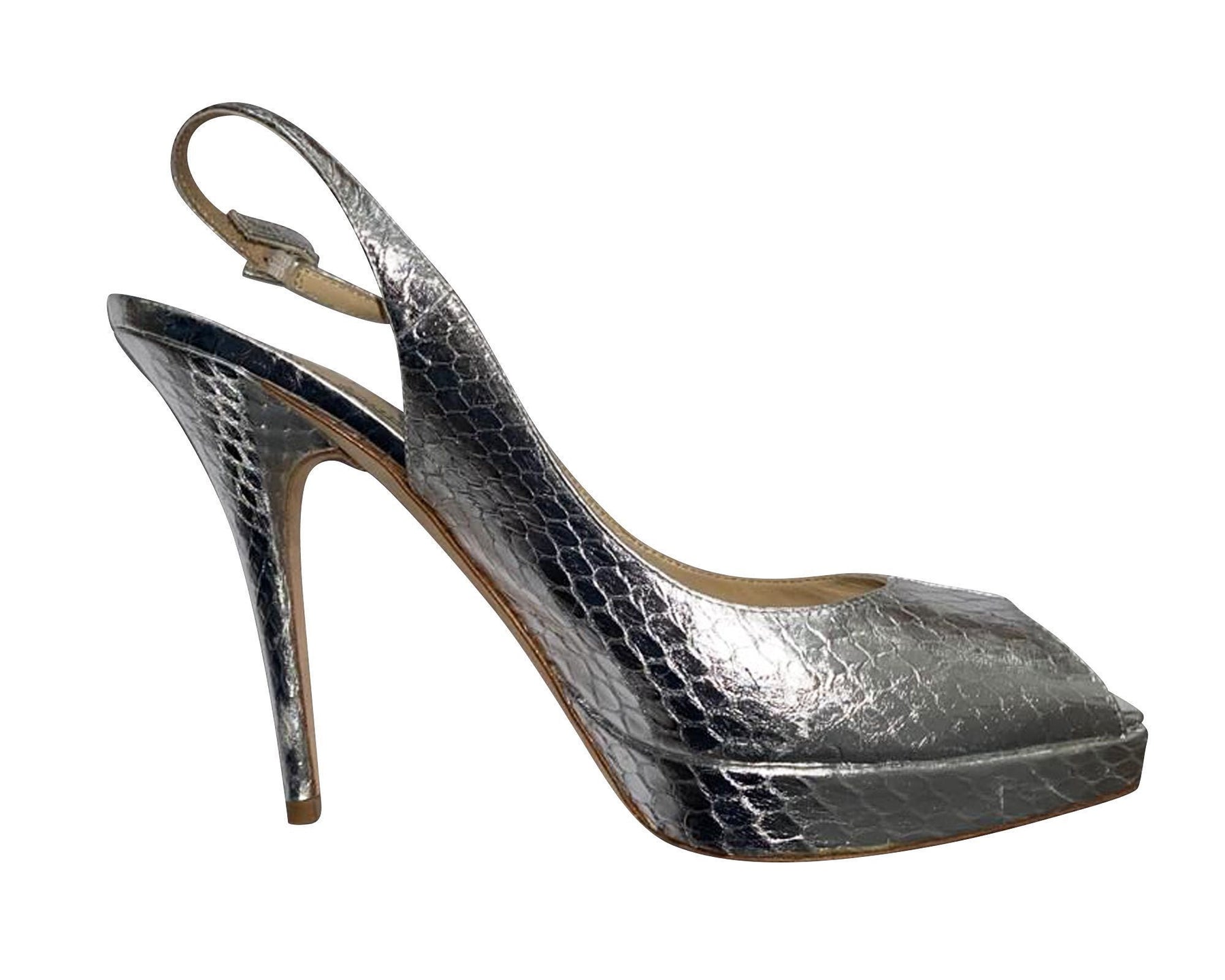 Jimmy Choo Clue Peep Toe Slingback Pumps in Metallic Gold Leather 7748662263868