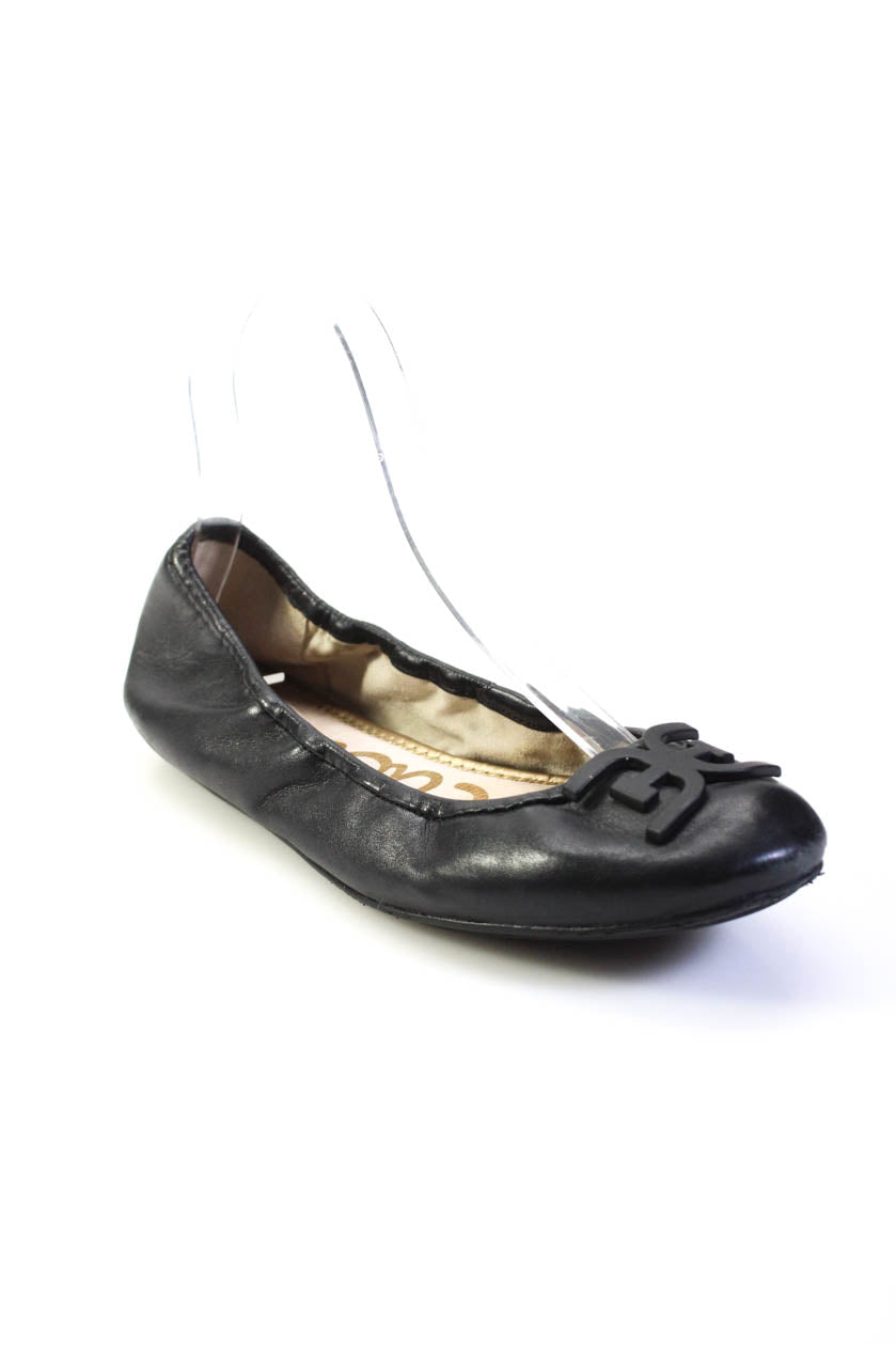 Sam Edelman Womens Black Leather Embellished Ballet Flats Shoes