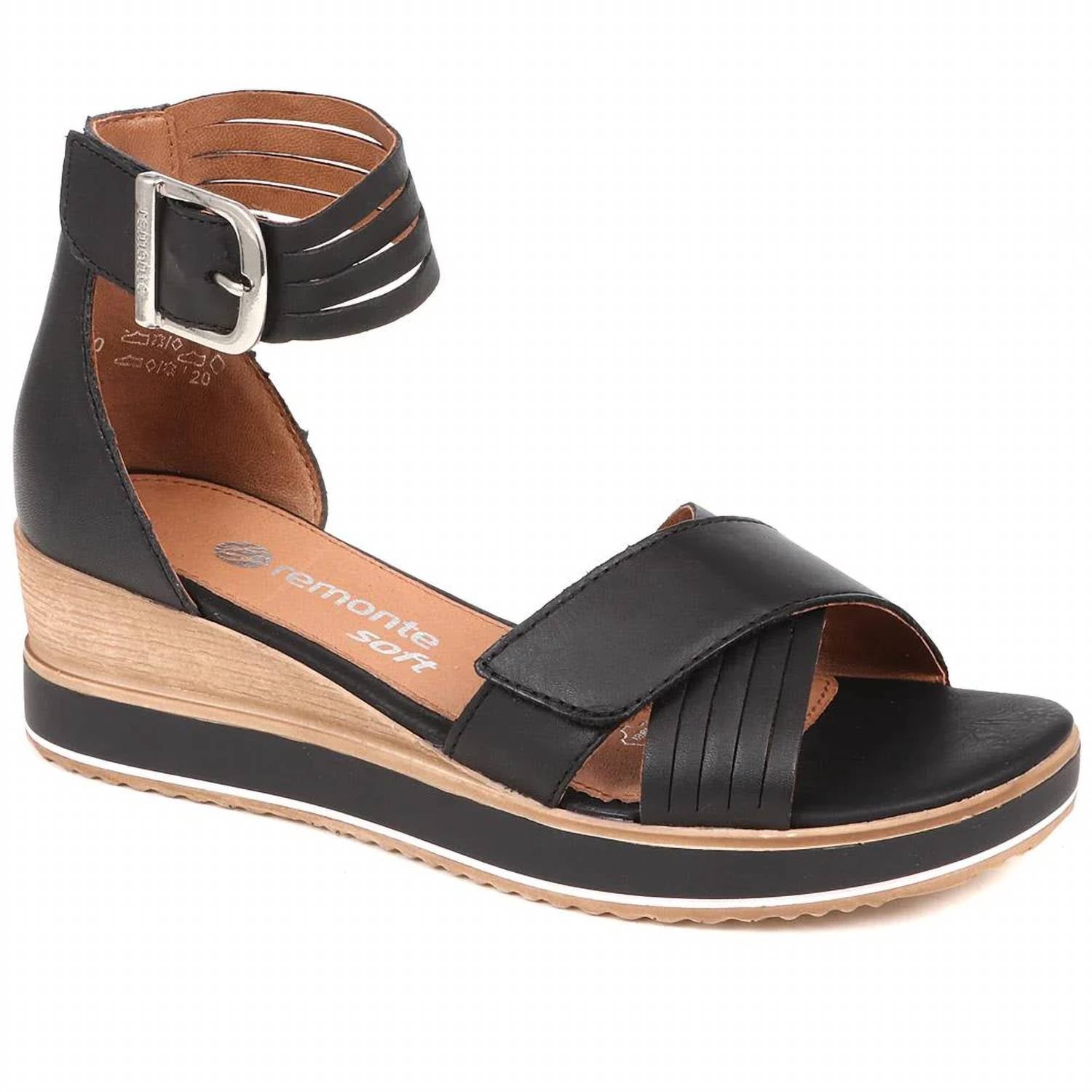 Women's Leather Wedge Sandals In Black 7703558651964