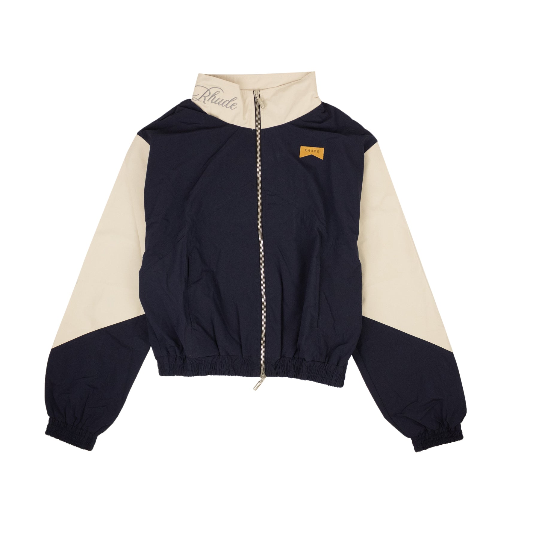 Navy Nylon Embroidered Logo Flight Track Jacket