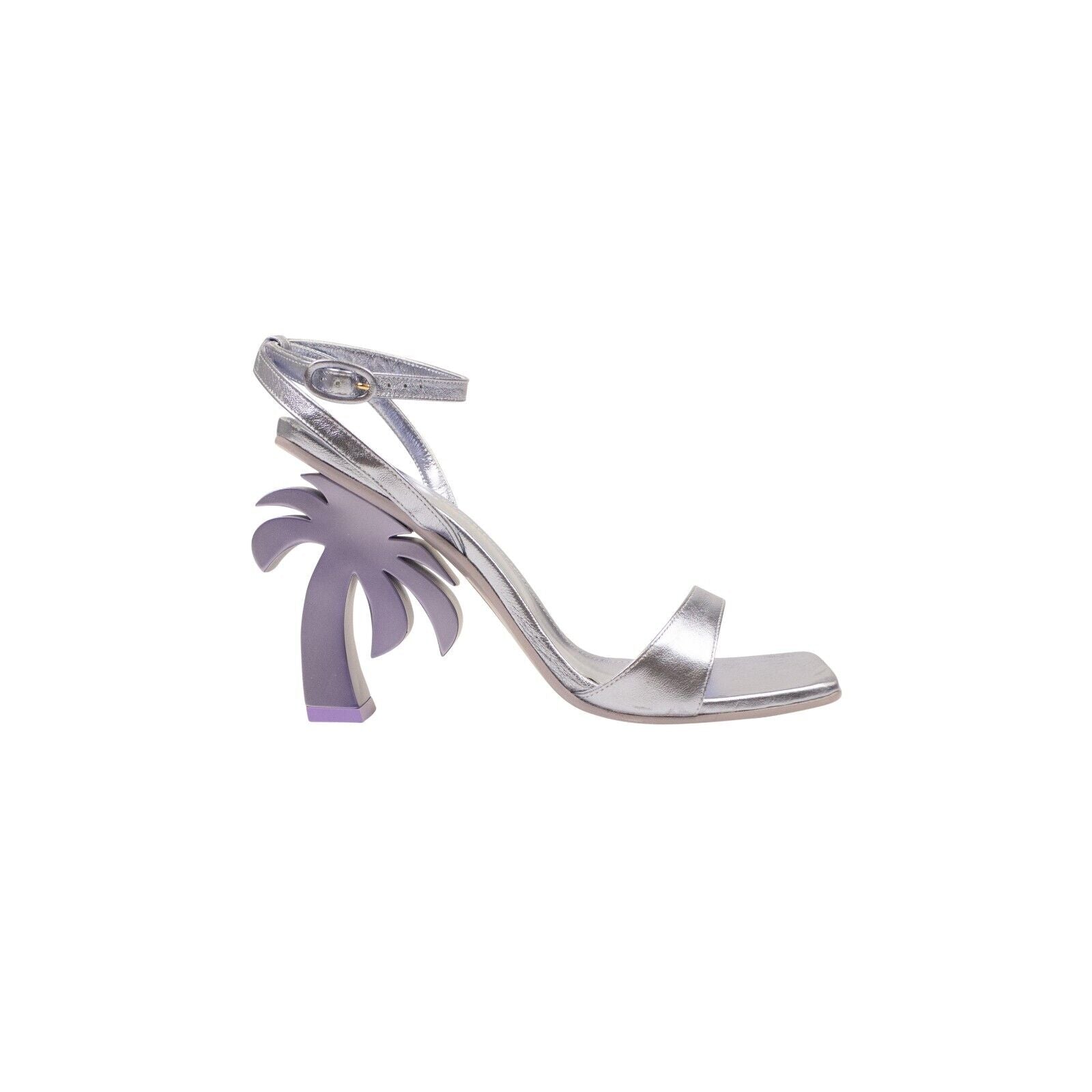 Purple Leather Palm Tree Sandal Heel