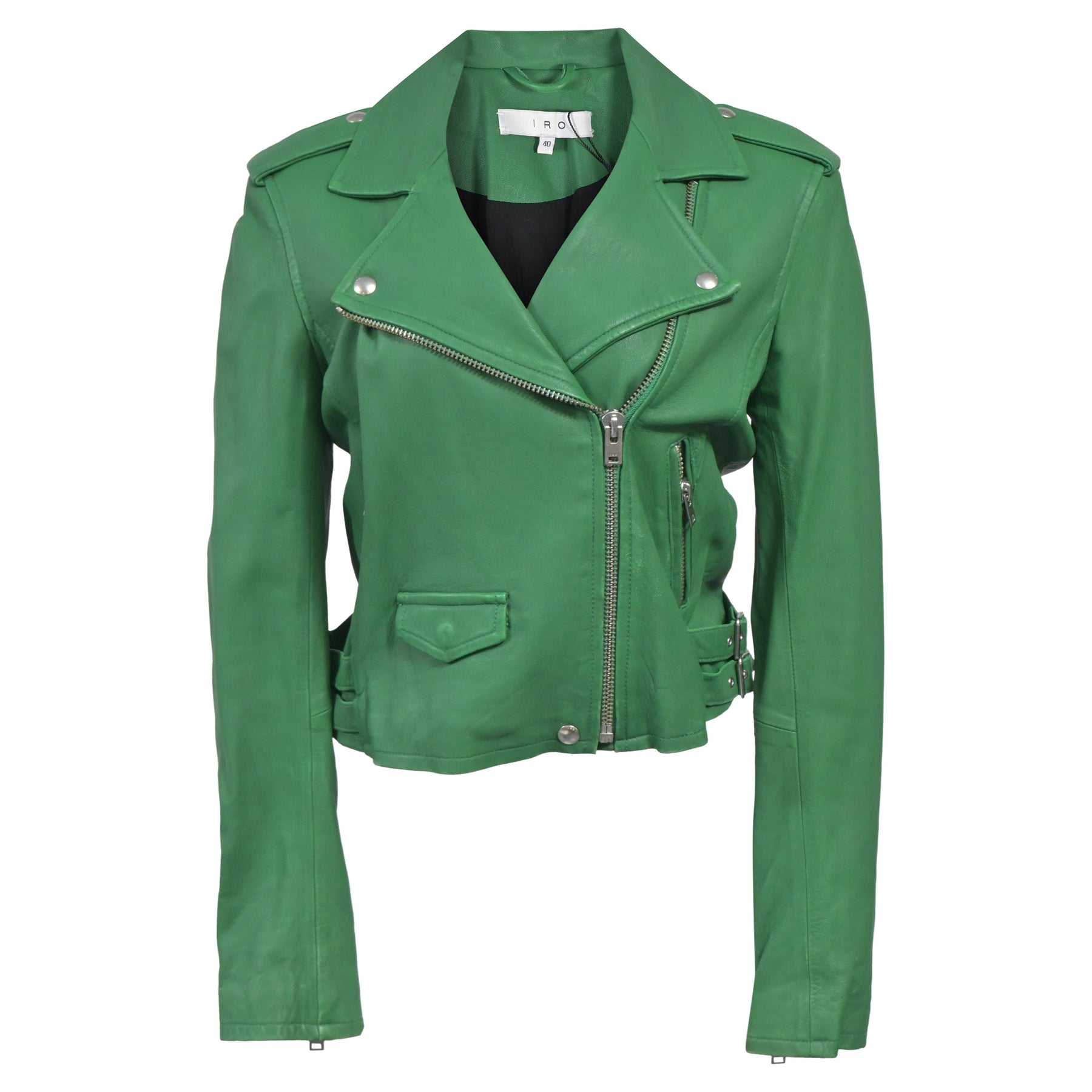 Iro Ashville Cropped Jacket In Green Leather 7764882227260