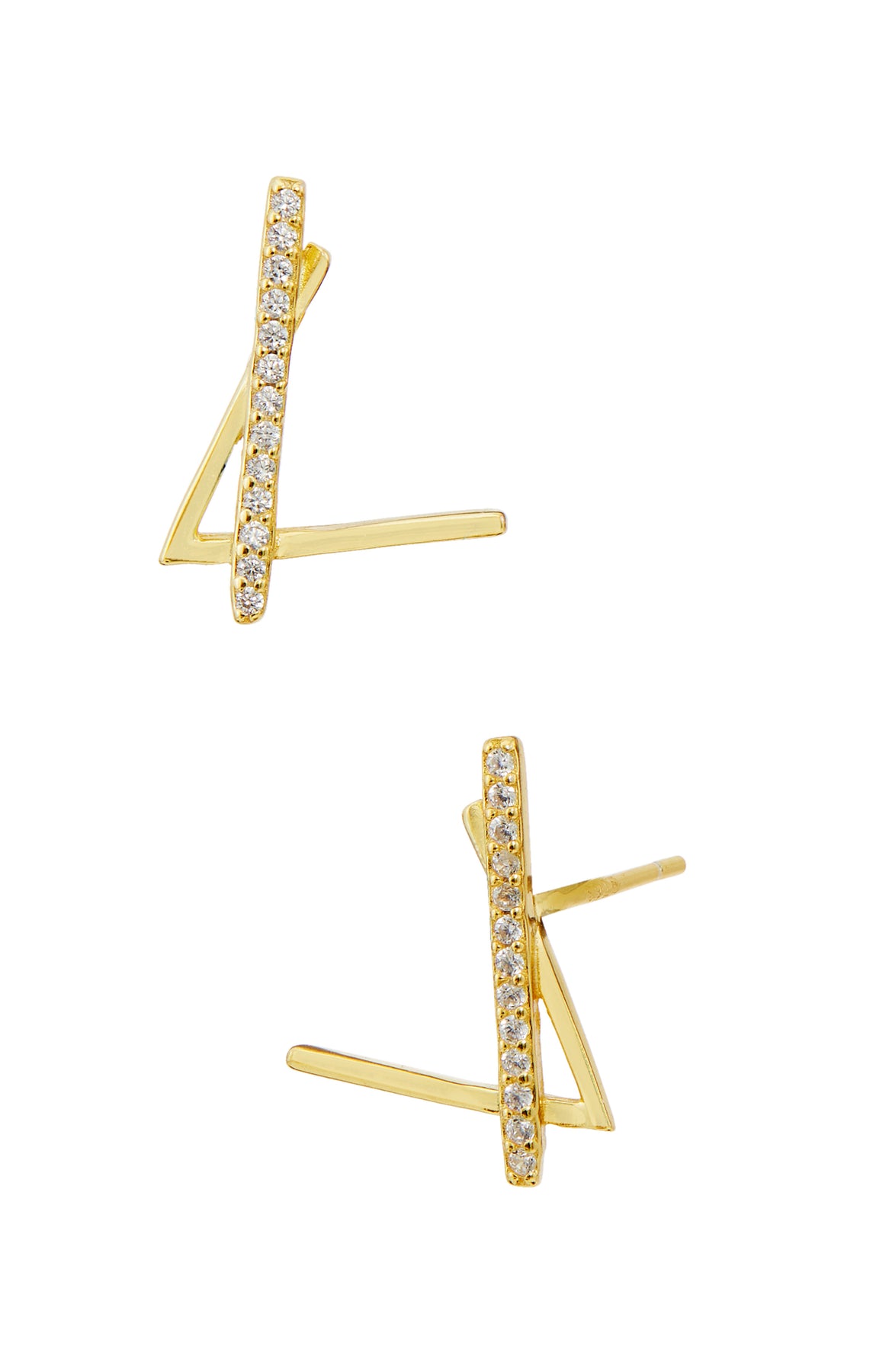 18K Over Sterling Linear Stud Earrings