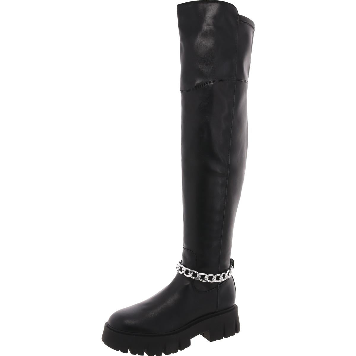 Coen Chain Leather Knee-High Boots