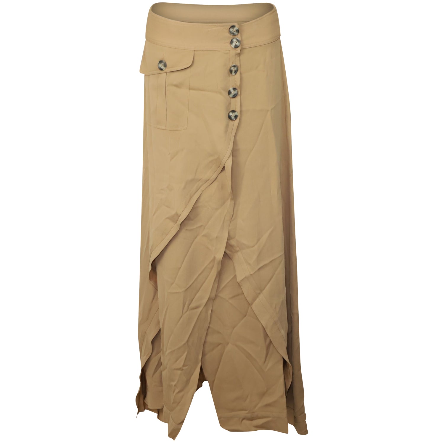 Self-Portrait Asymmetric Midi Skirt in Beige Viscose 7765001338940