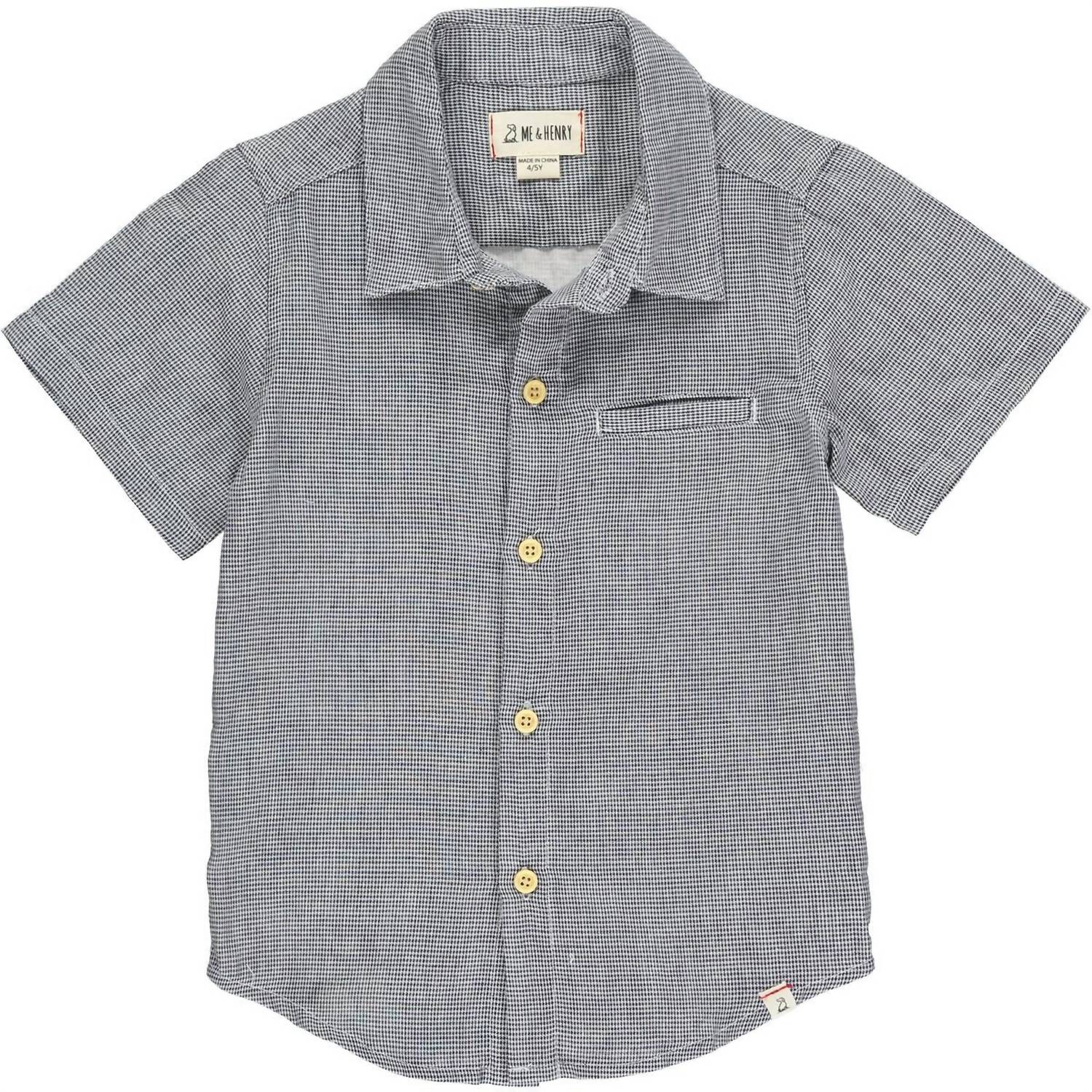 Boy's Newport Button Down Shirt In Charcoal Microcheck
