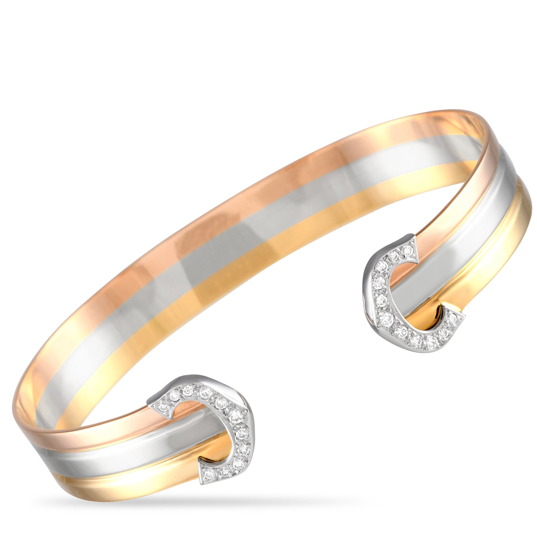 Cartier 18K Yellow, White and Rose Gold Diamond Double C Trinity Bracelet CA05-051424
