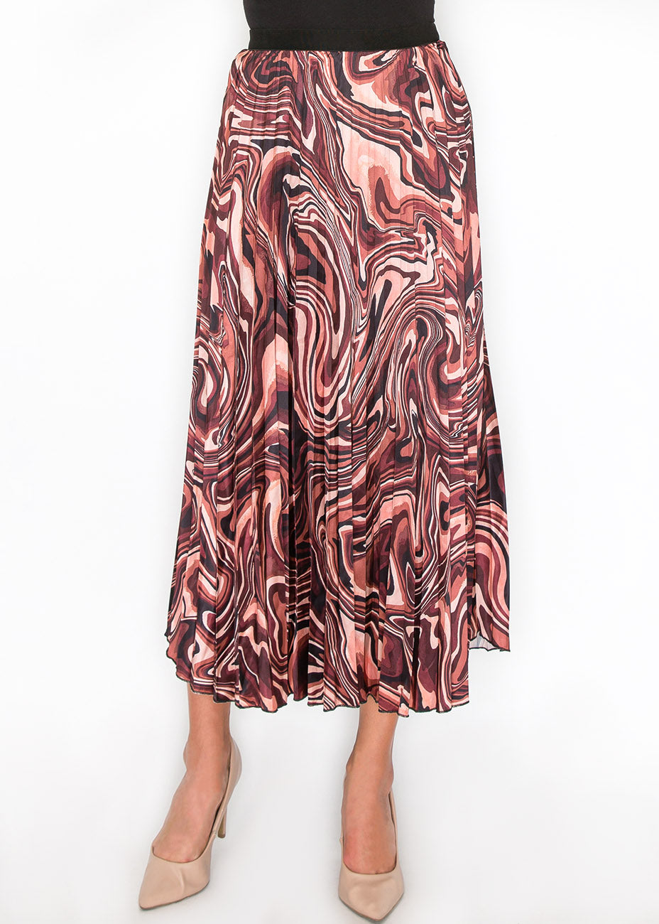 Burgundy Abstract Swirl Pleated Skirt 7833015156796