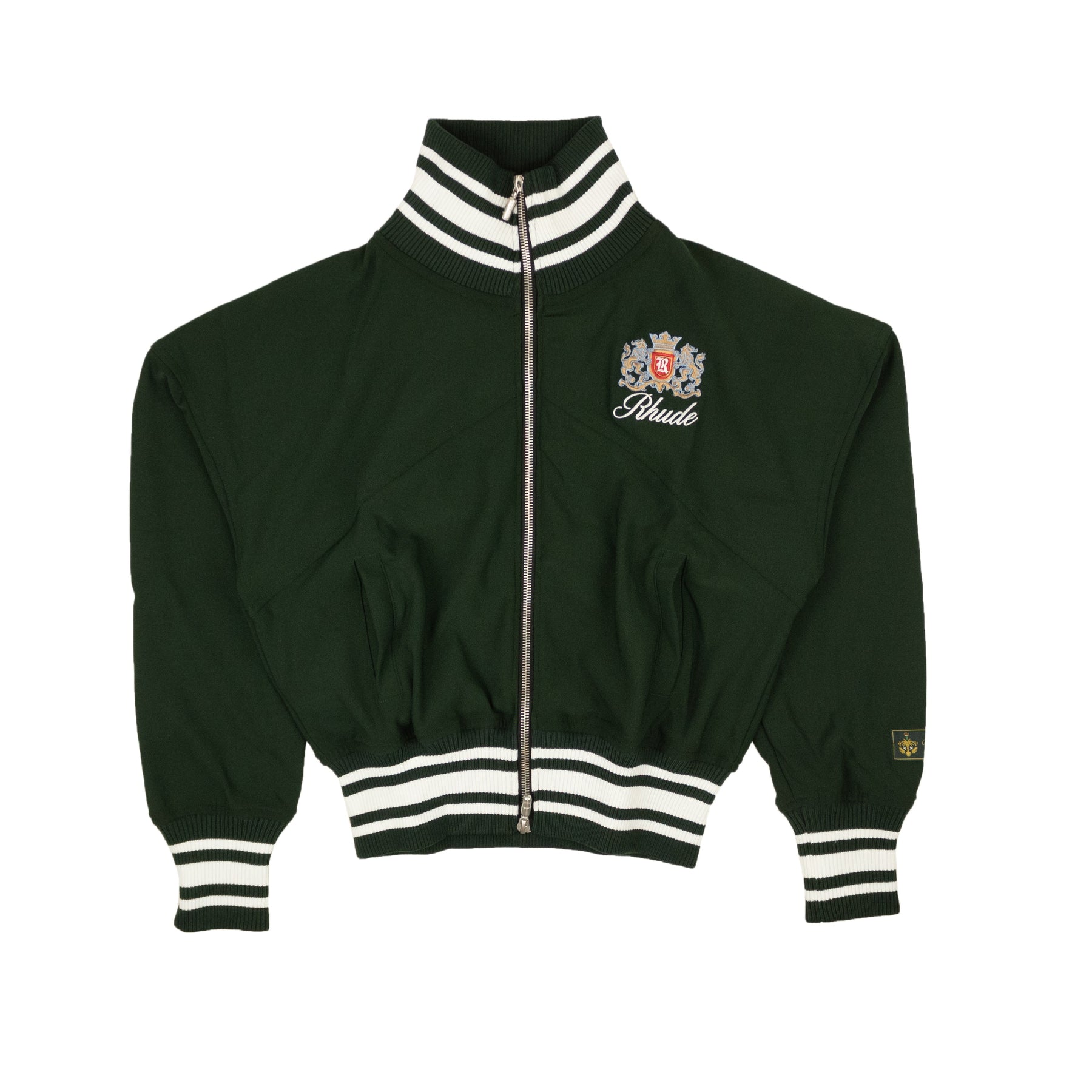 Forest Green Polyester Ribbed Track Jacket