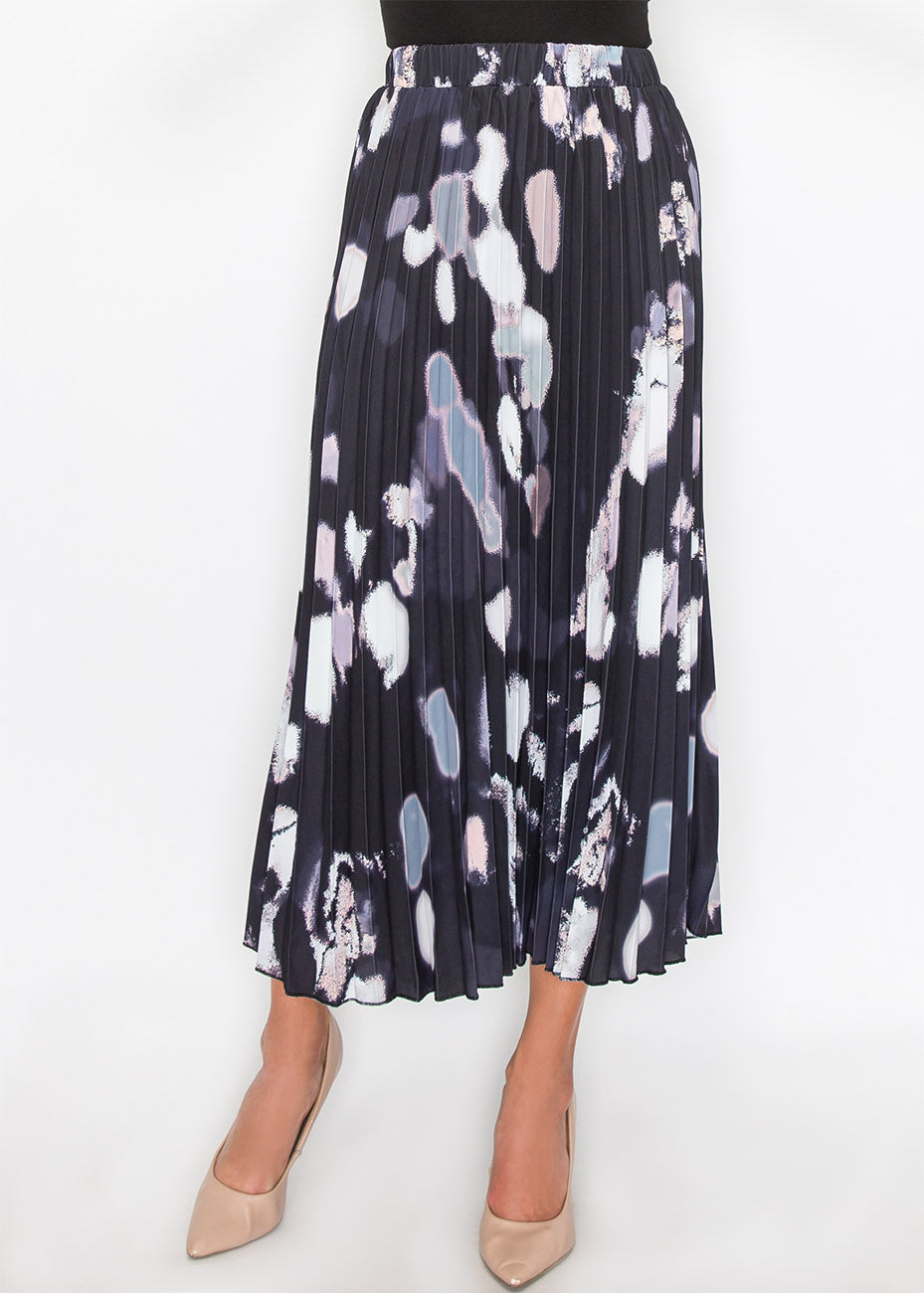 Abstract Pleated Black Midi Skirt 7832922882108