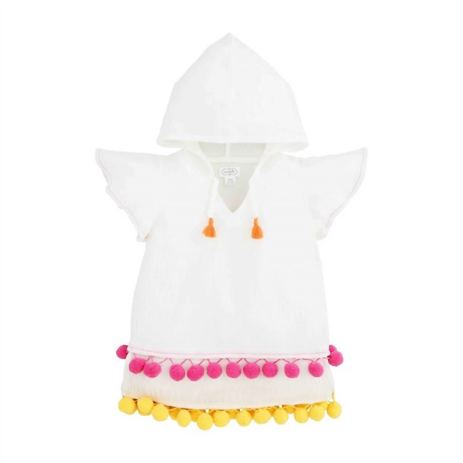 Girl's Pom Pom Cover-Up In White